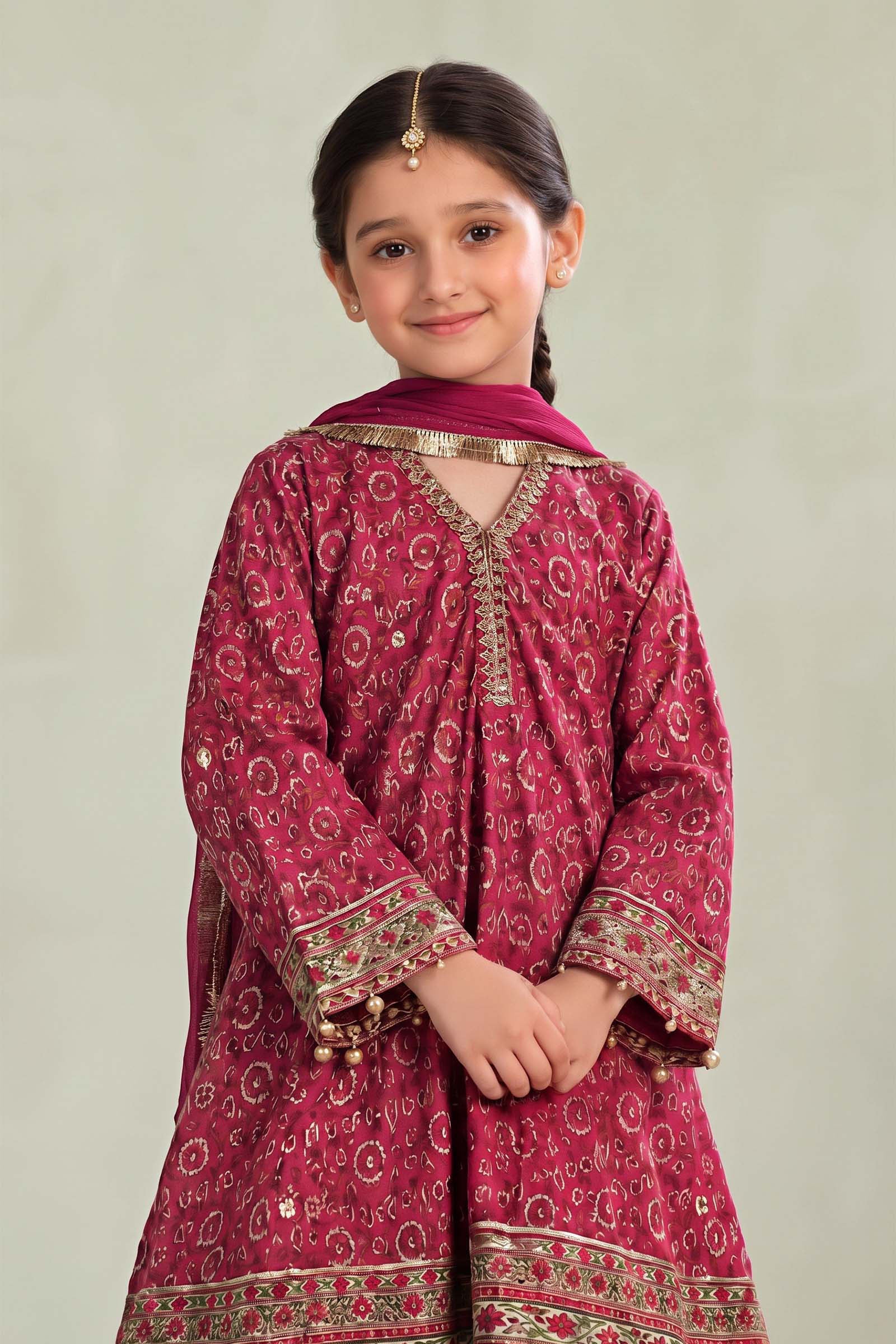 3 Piece Embroidered Raw Silk Suit