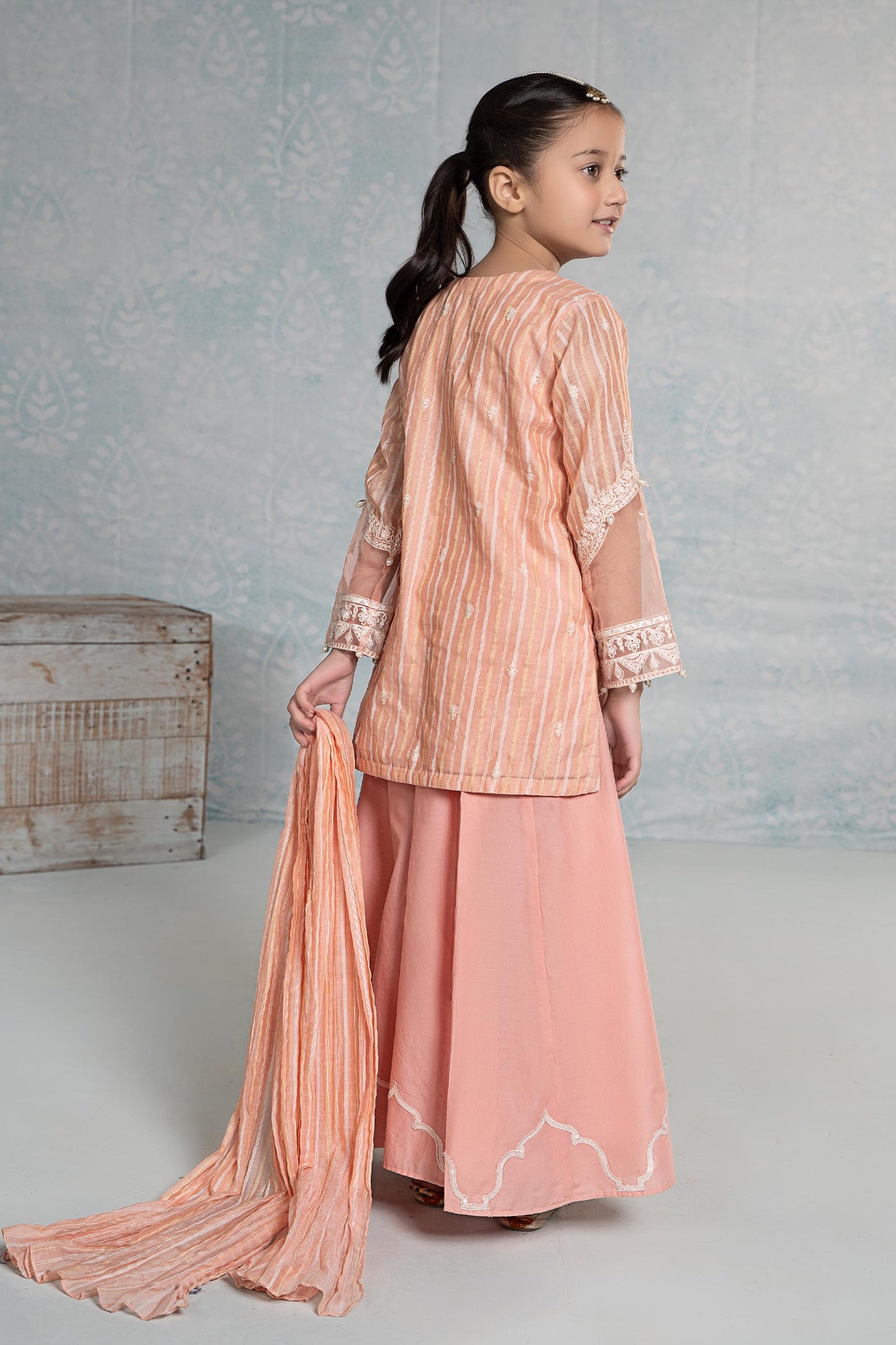 3 Piece Embroidered Stripecotton Suit