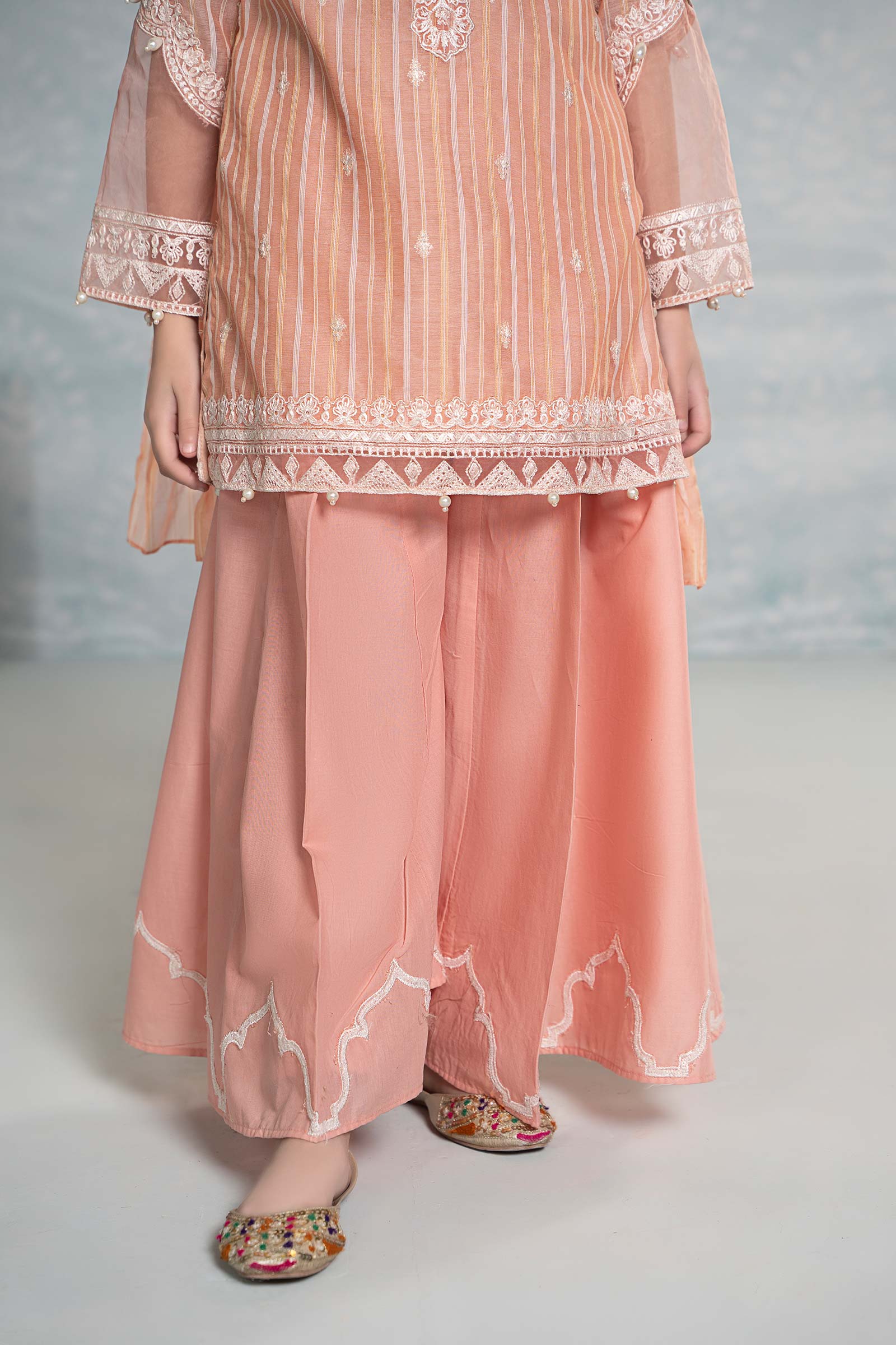 3 Piece Embroidered Stripecotton Suit