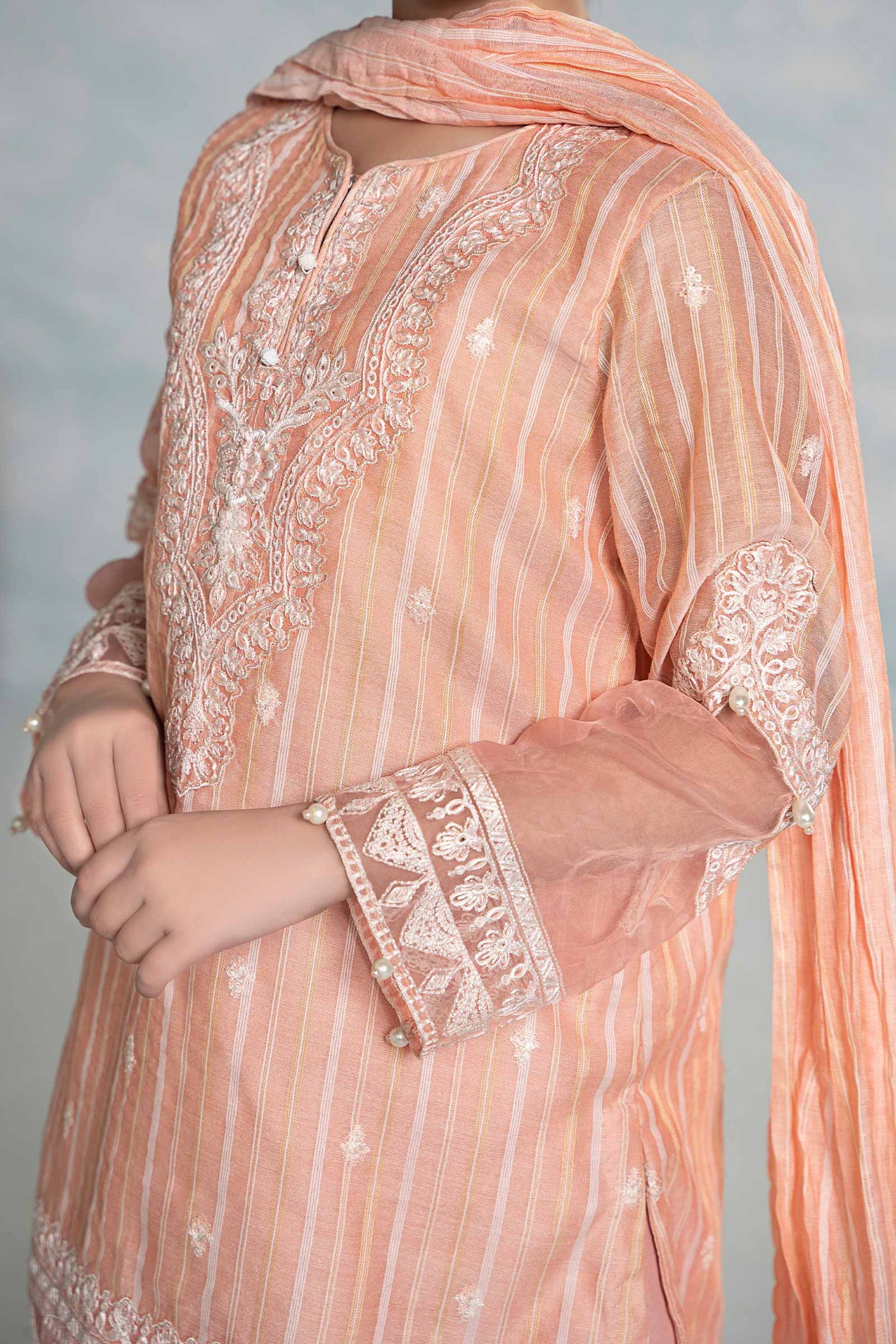 3 Piece Embroidered Stripecotton Suit