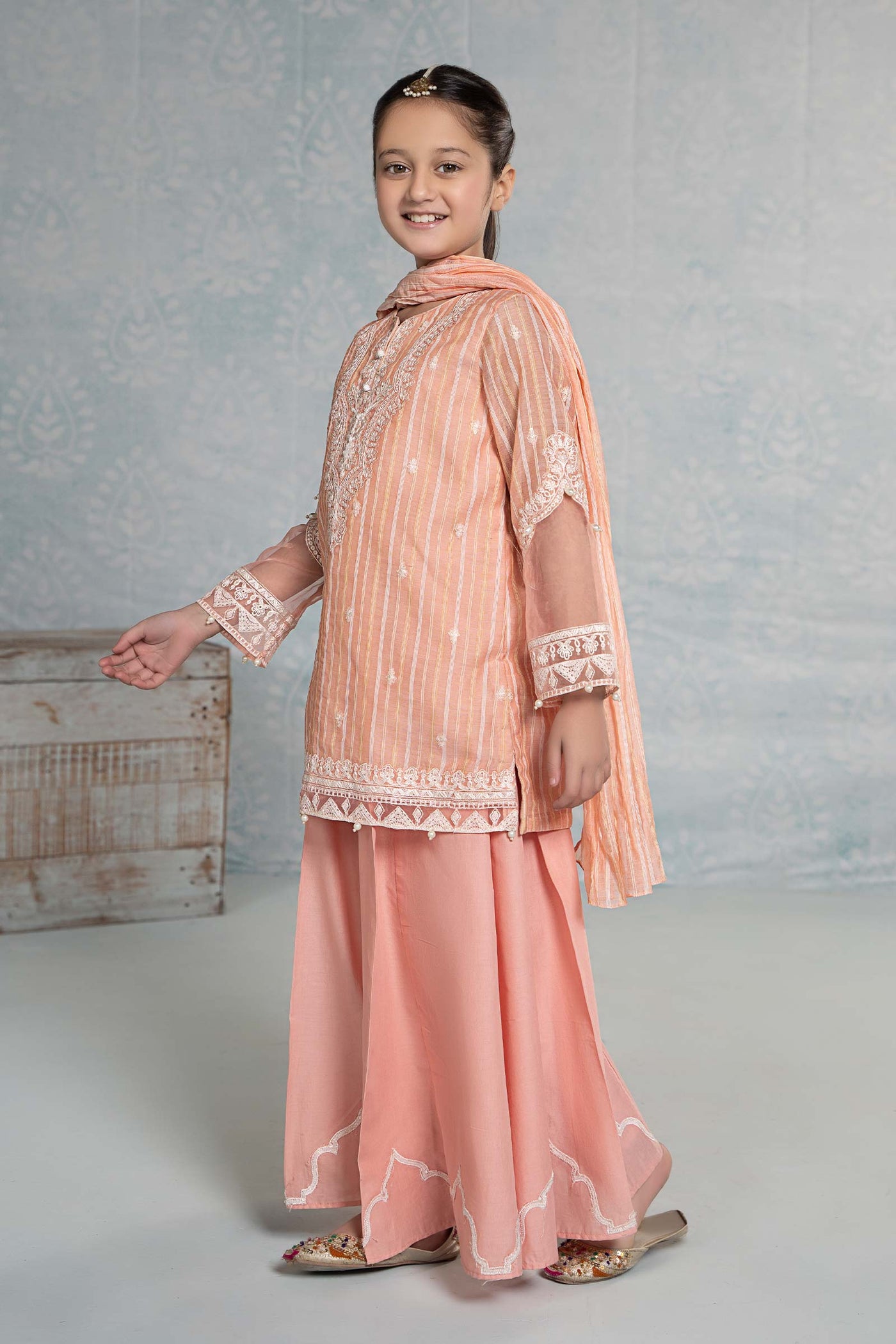 3 Piece Embroidered Stripecotton Suit