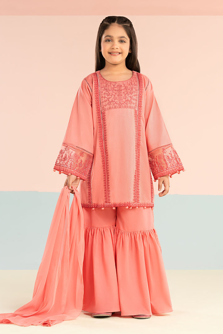 3 Piece Embroidered Dobby Lawn Suit All Products MDF2606-023-PNK