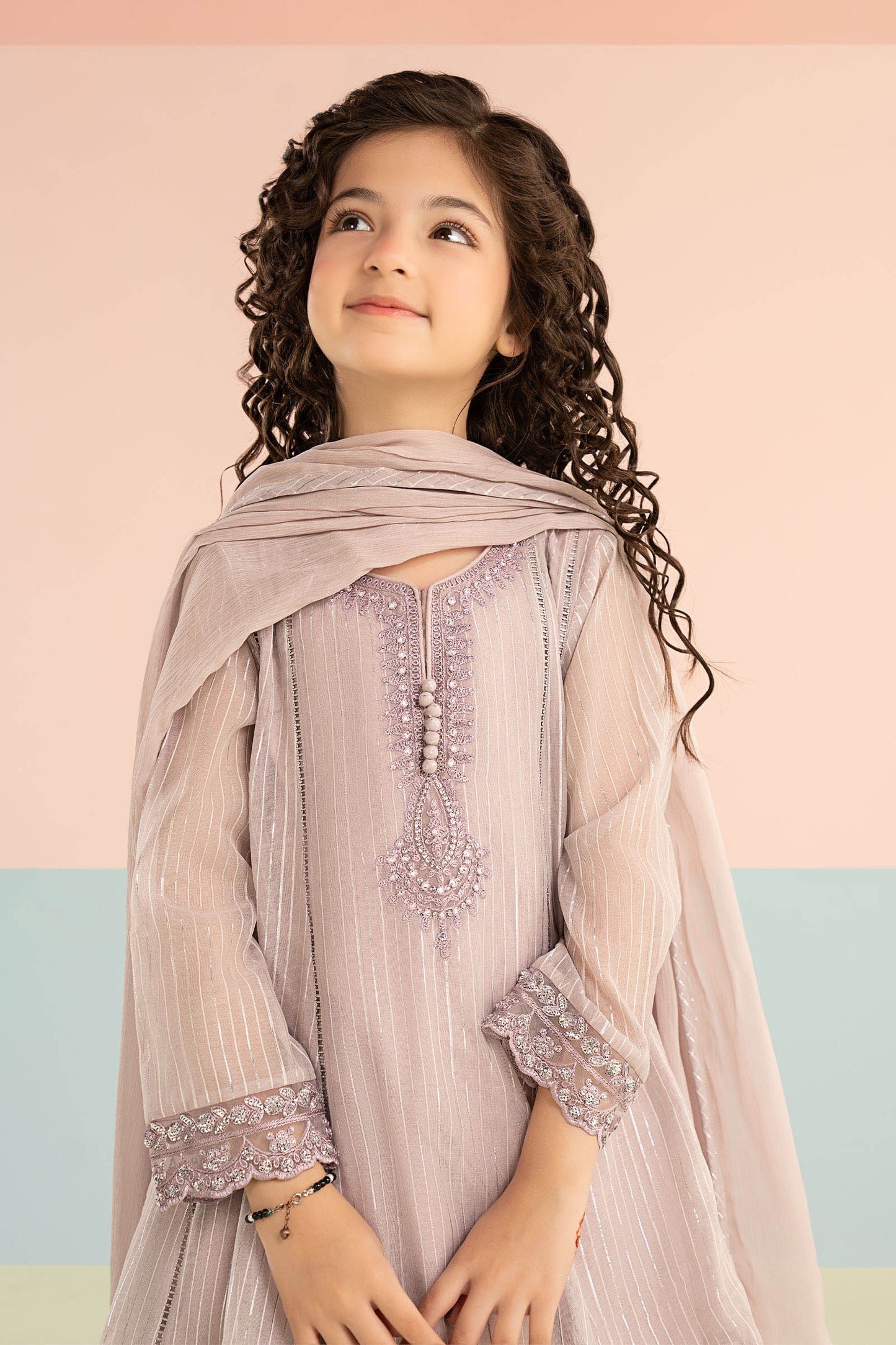 3 Piece Embroidered Striped Lurex Yarn Dyed Suit