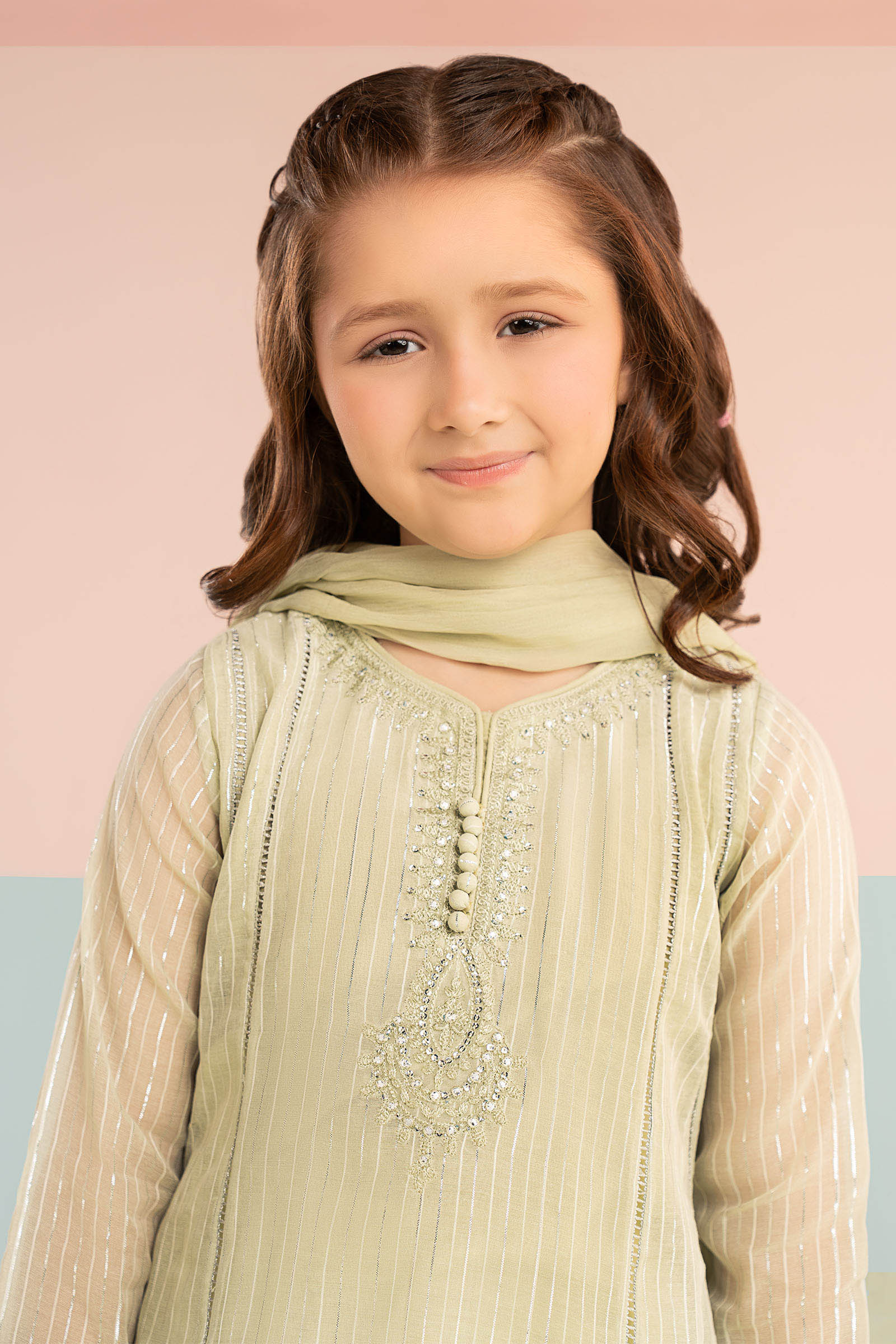 3 Piece Embroidered Striped Lurex Yarn Dyed Suit