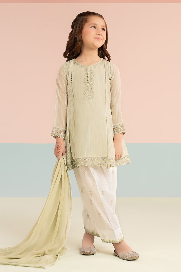 3 Piece Embroidered Striped Lurex Yarn Dyed Suit All Products MDF2613-023-GRN