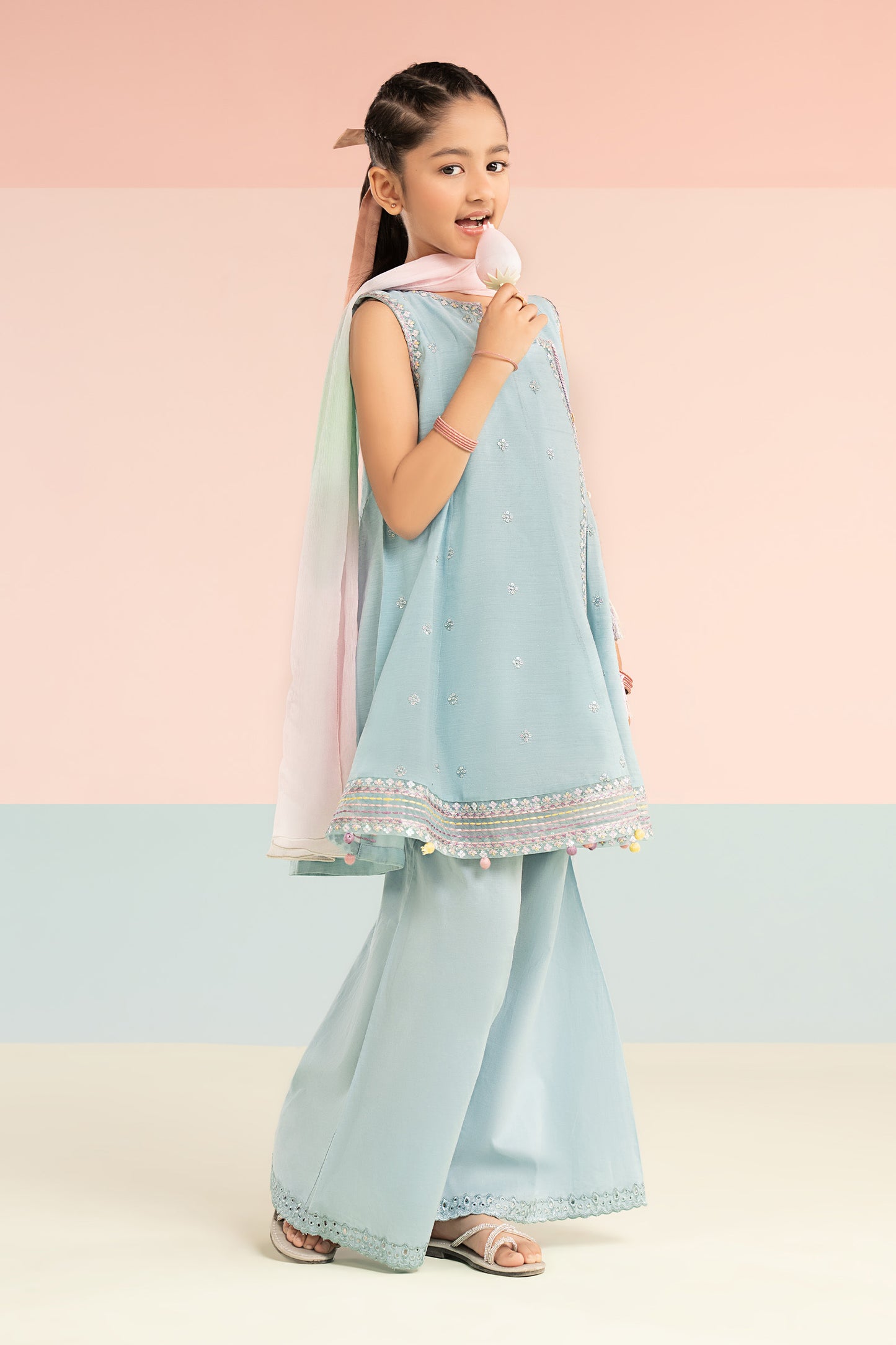 3 Piece Embroidered Paper Cotton Suit