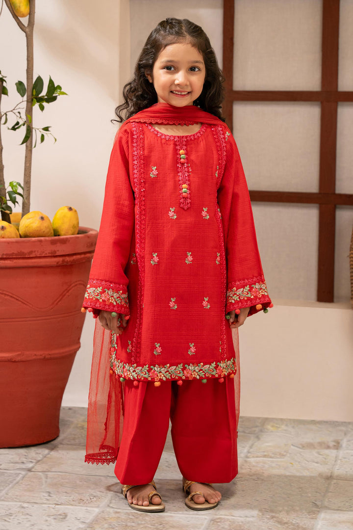 3 Piece Embroidered Dobby Suit All Products MDP2501-023-RED