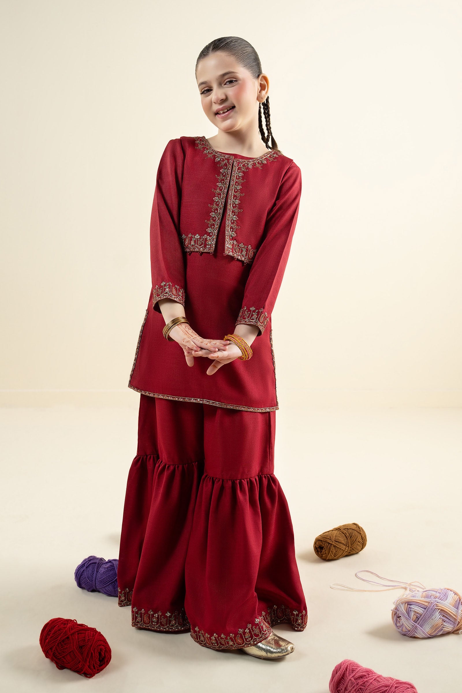 3 Piece Embroidered Silk Suit