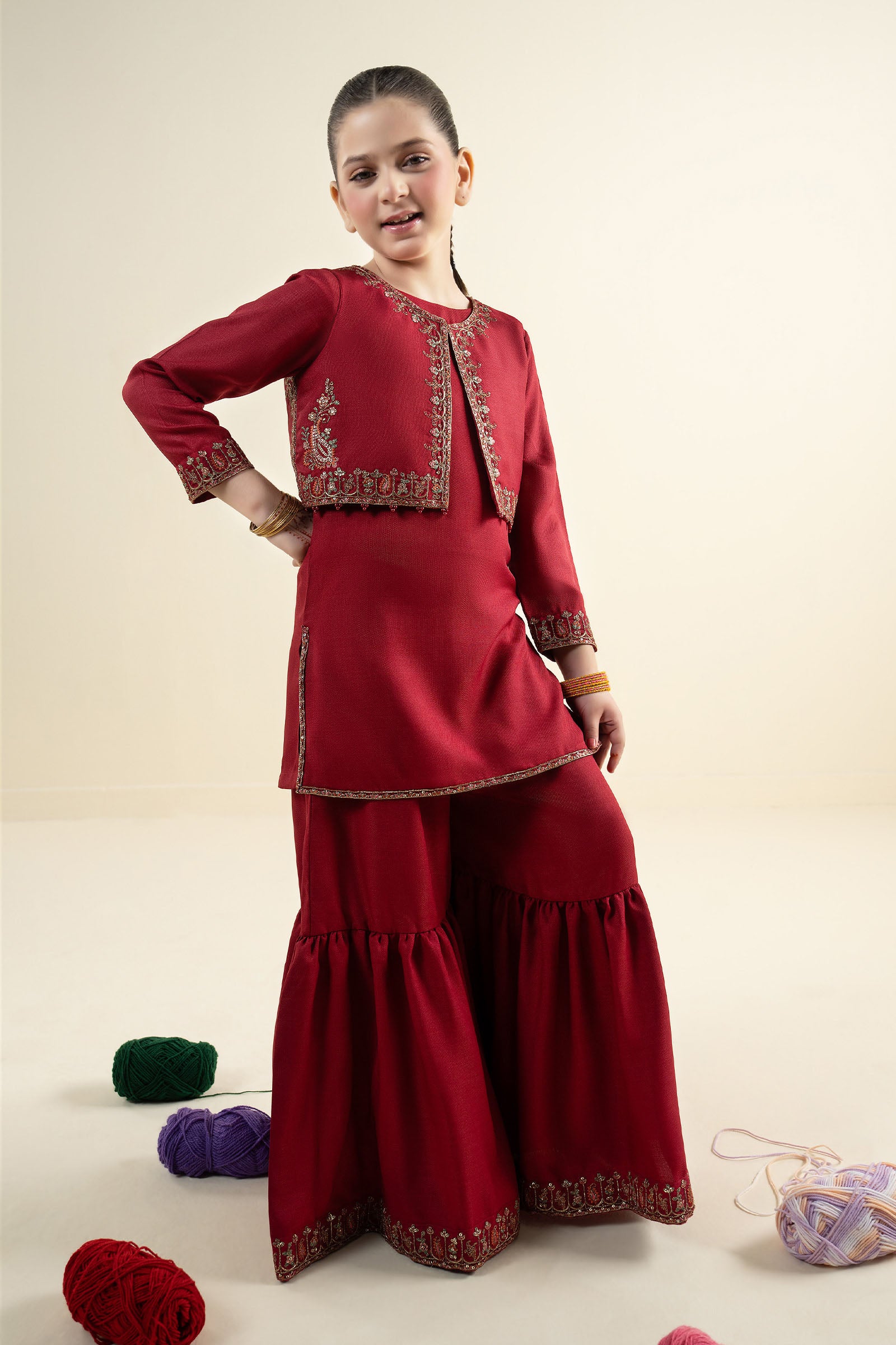 3 Piece Embroidered Silk Suit