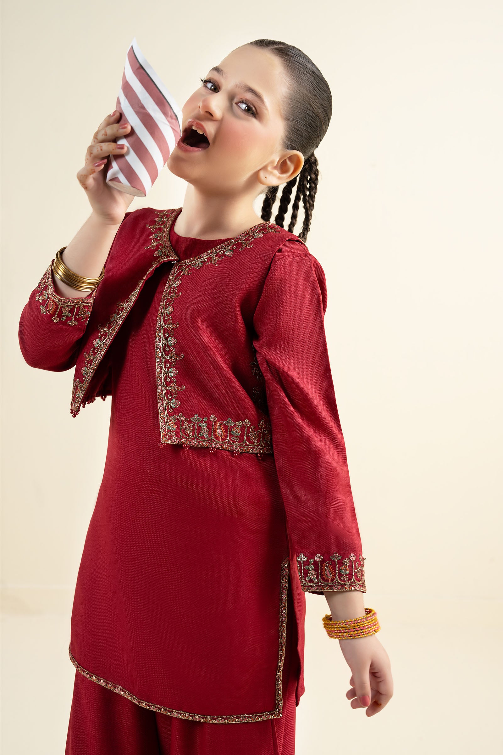 3 Piece Embroidered Silk Suit