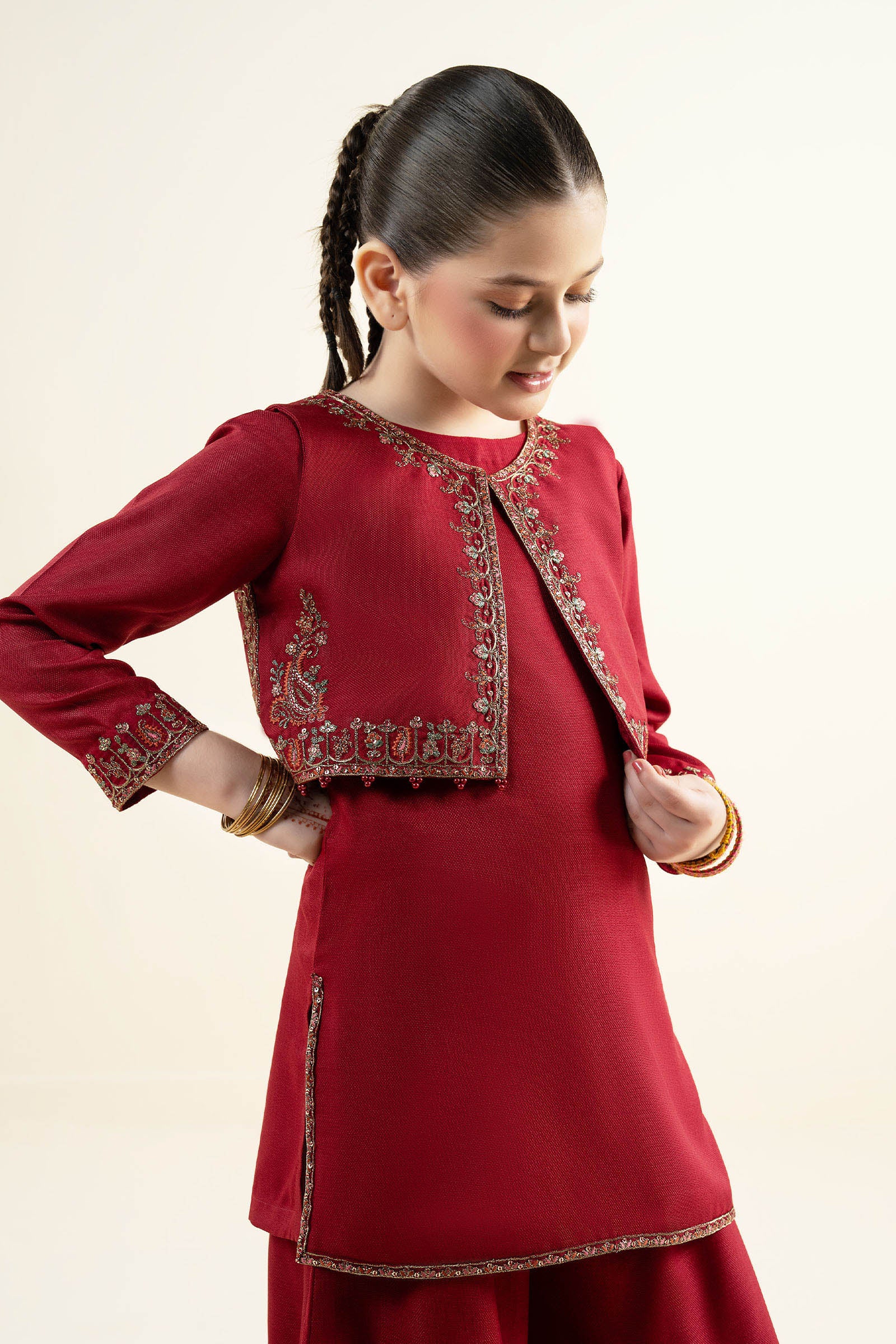 3 Piece Embroidered Silk Suit