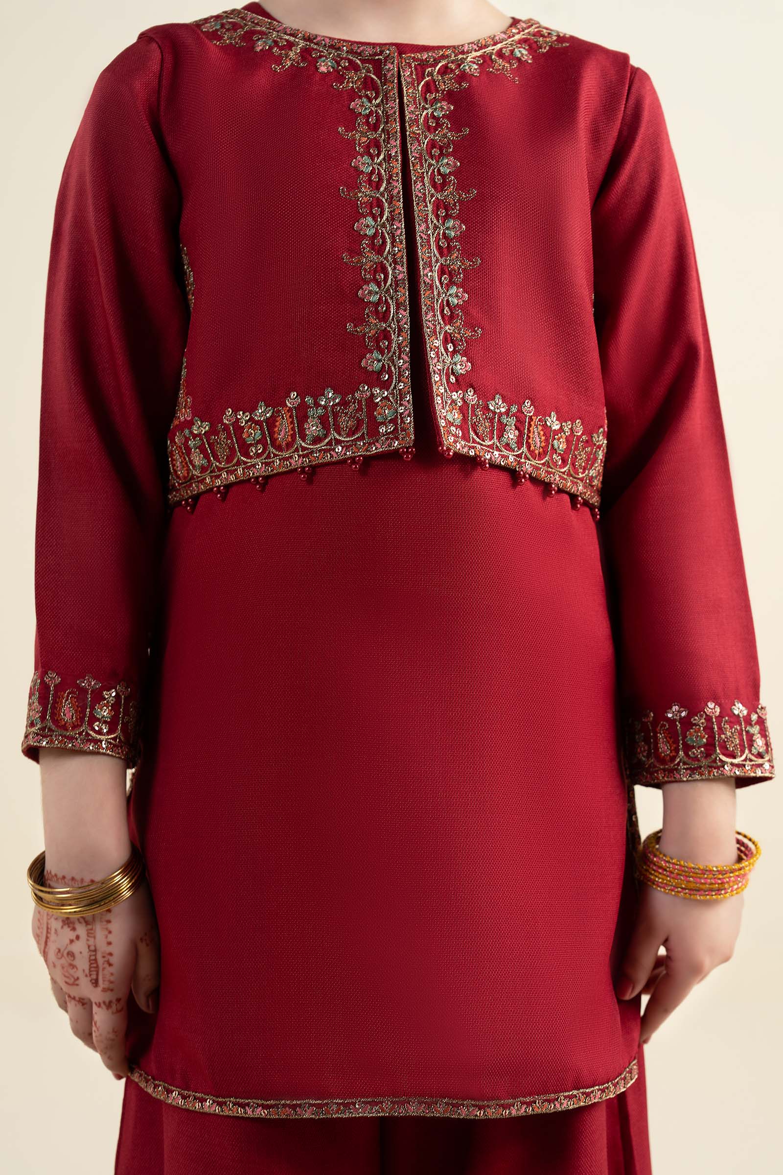 3 Piece Embroidered Silk Suit
