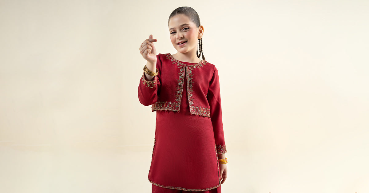3 Piece Embroidered Silk Suit
