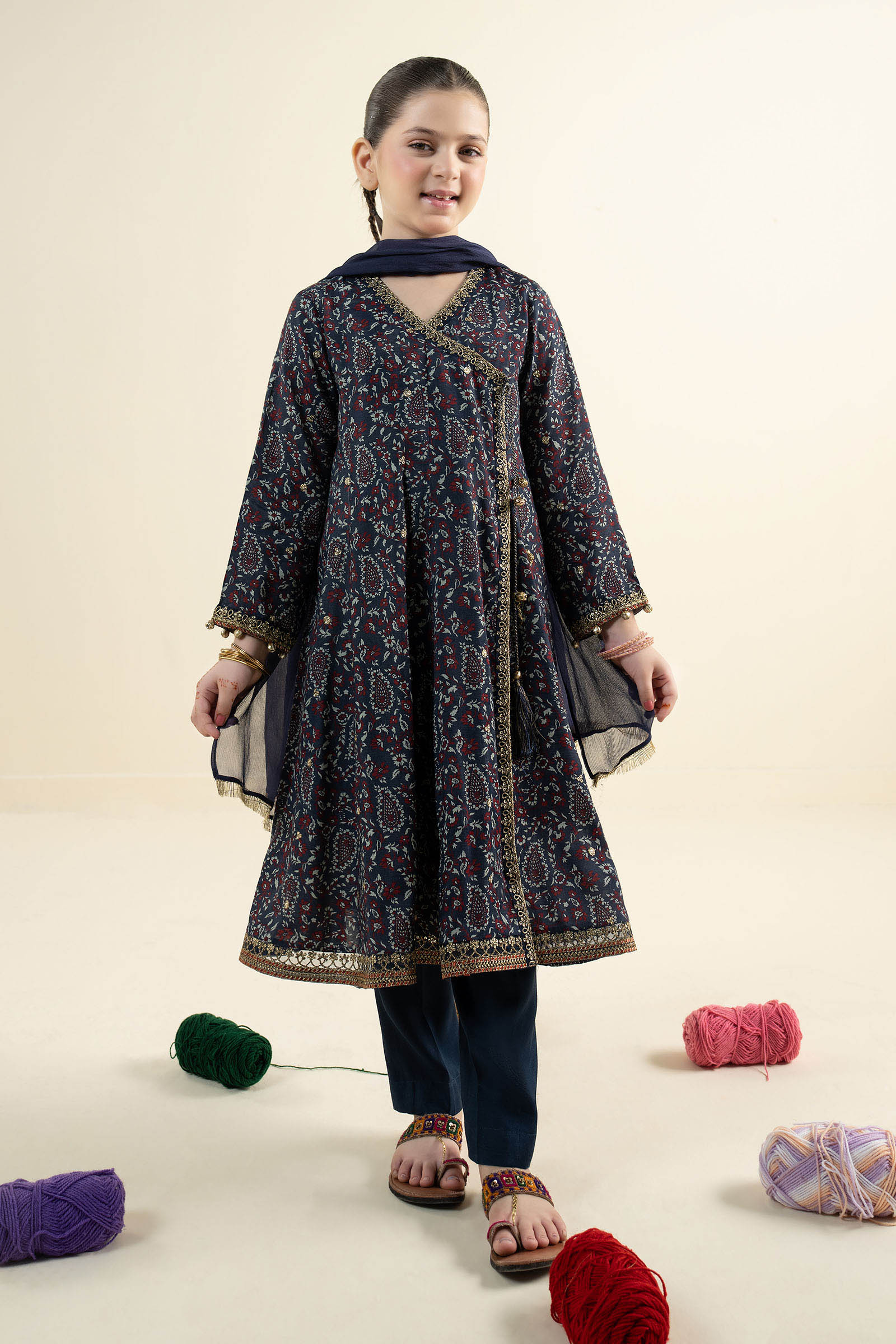 3 Piece Embroidered Raw Silk Suit