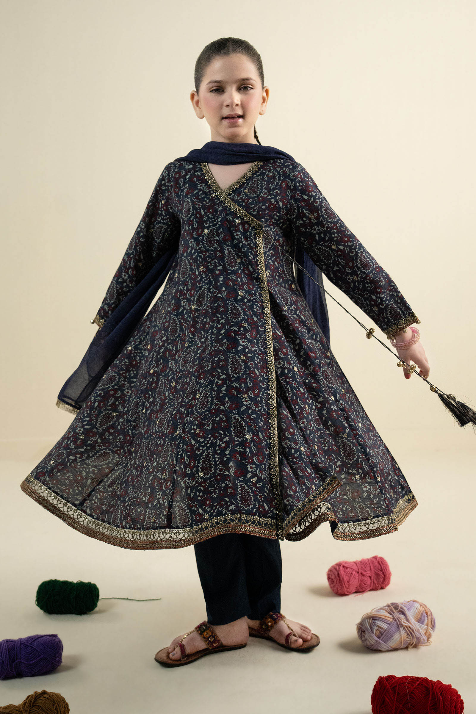 3 Piece Embroidered Raw Silk Suit