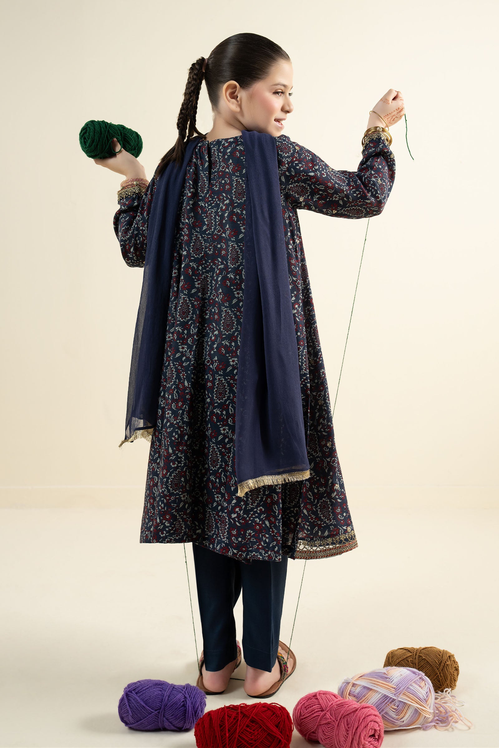 3 Piece Embroidered Raw Silk Suit