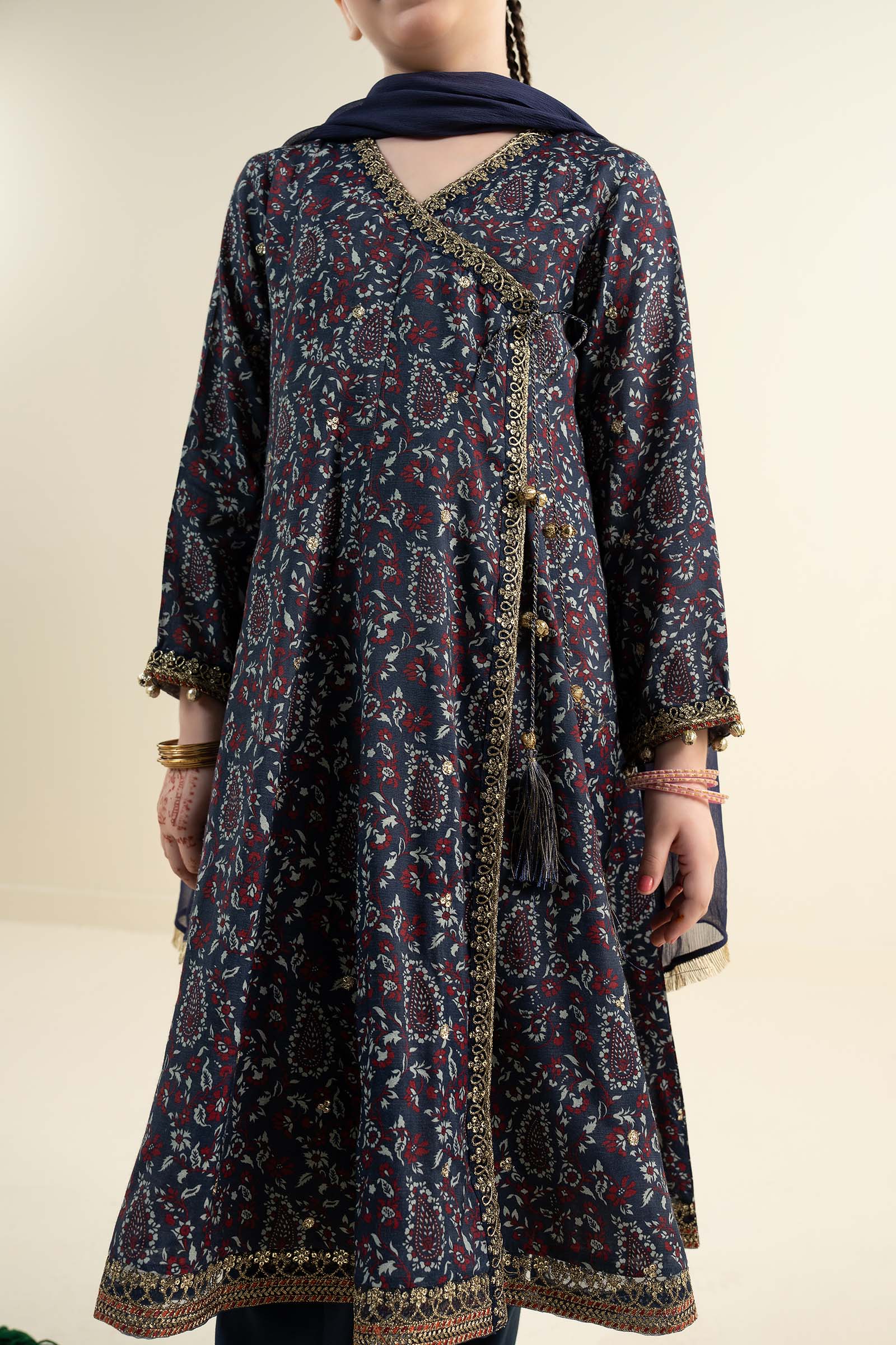 3 Piece Embroidered Raw Silk Suit