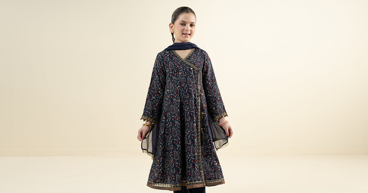 3 Piece Embroidered Raw Silk Suit