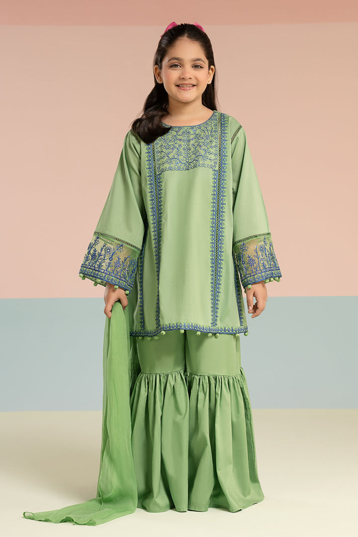 3 Piece Embroidered Dobby Lawn Suit All Products MDF2606-023-GRN