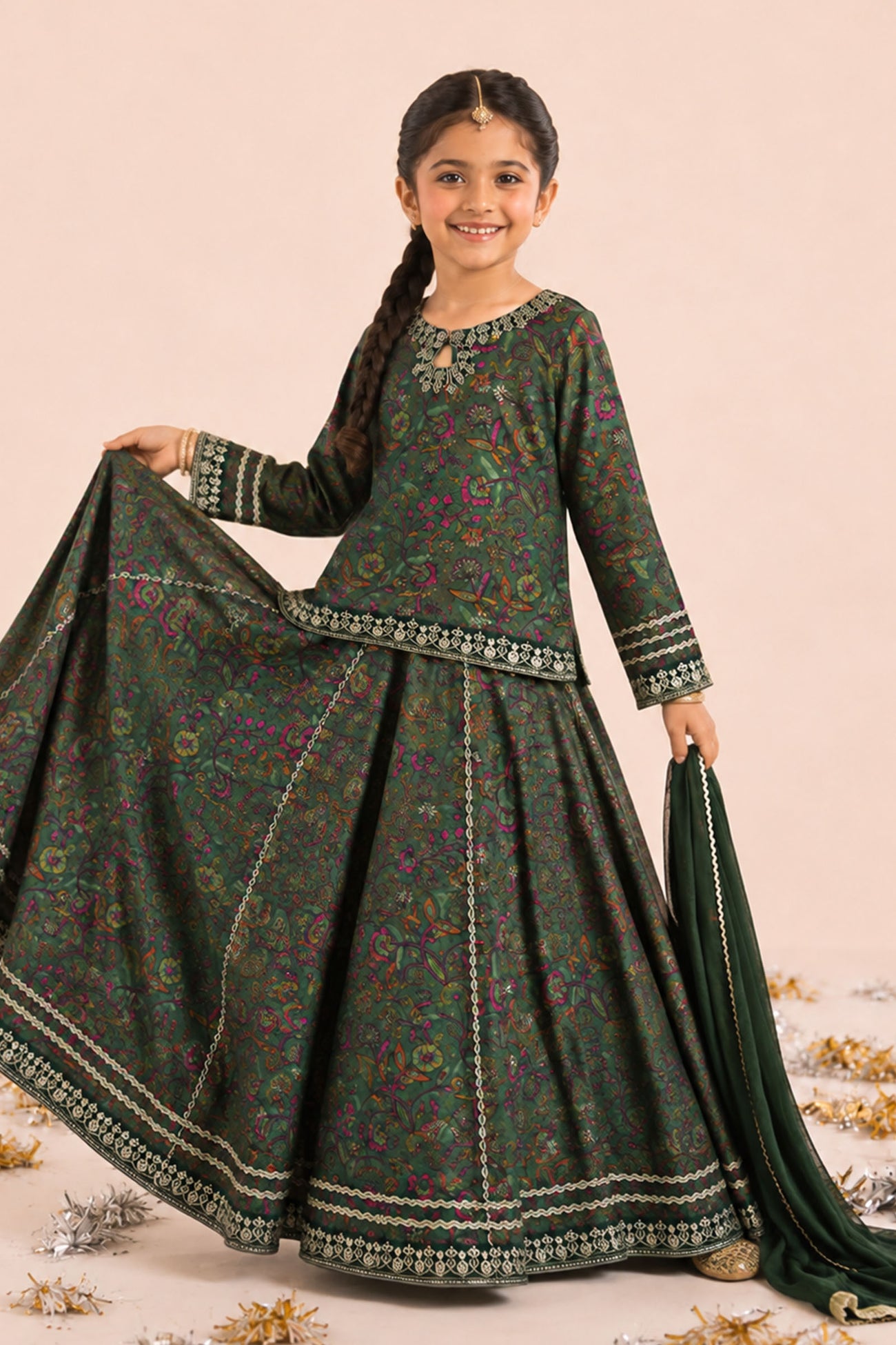3 Piece Embroidered Raw Silk Suit