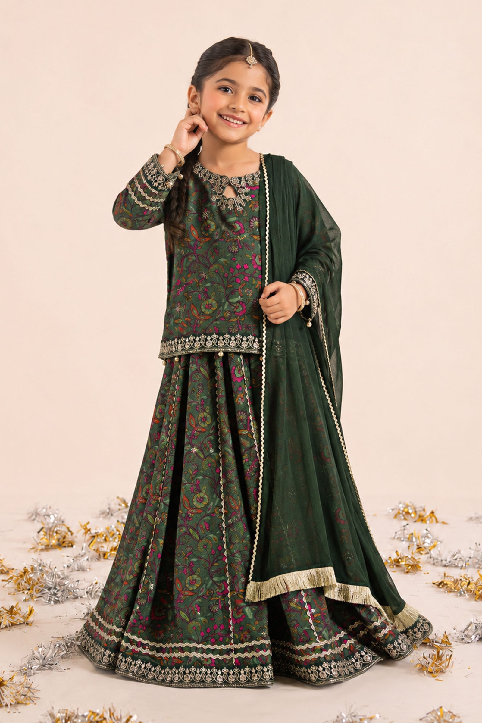 3 Piece Embroidered Raw Silk Suit