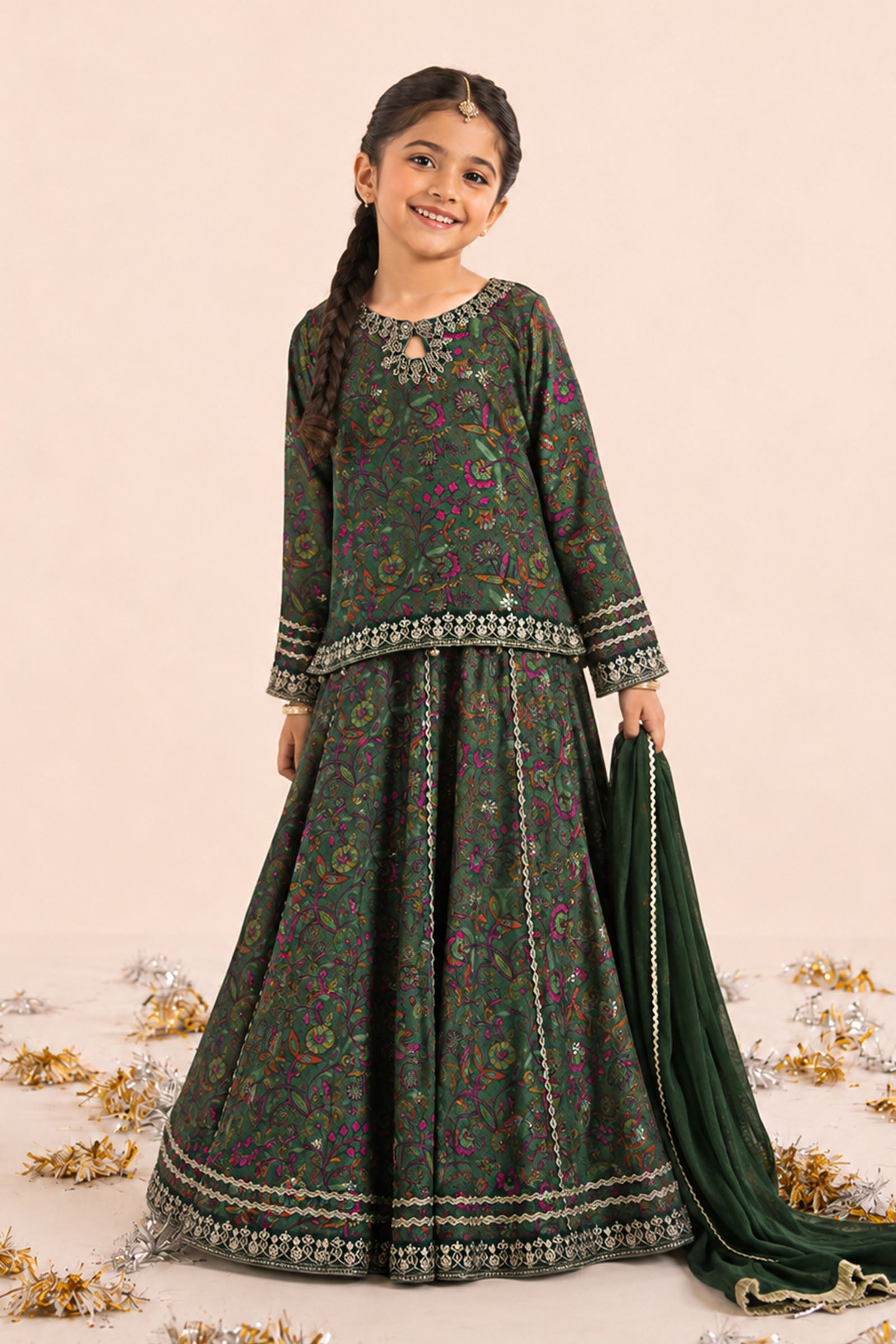 3 Piece Embroidered Raw Silk Suit