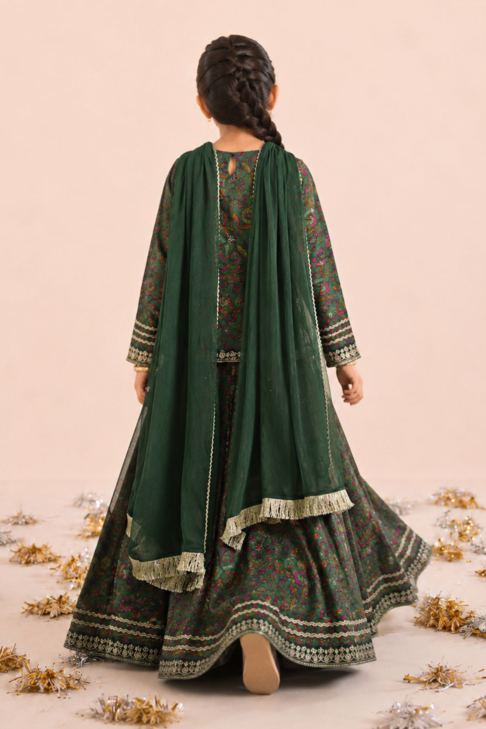 3 Piece Embroidered Raw Silk Suit