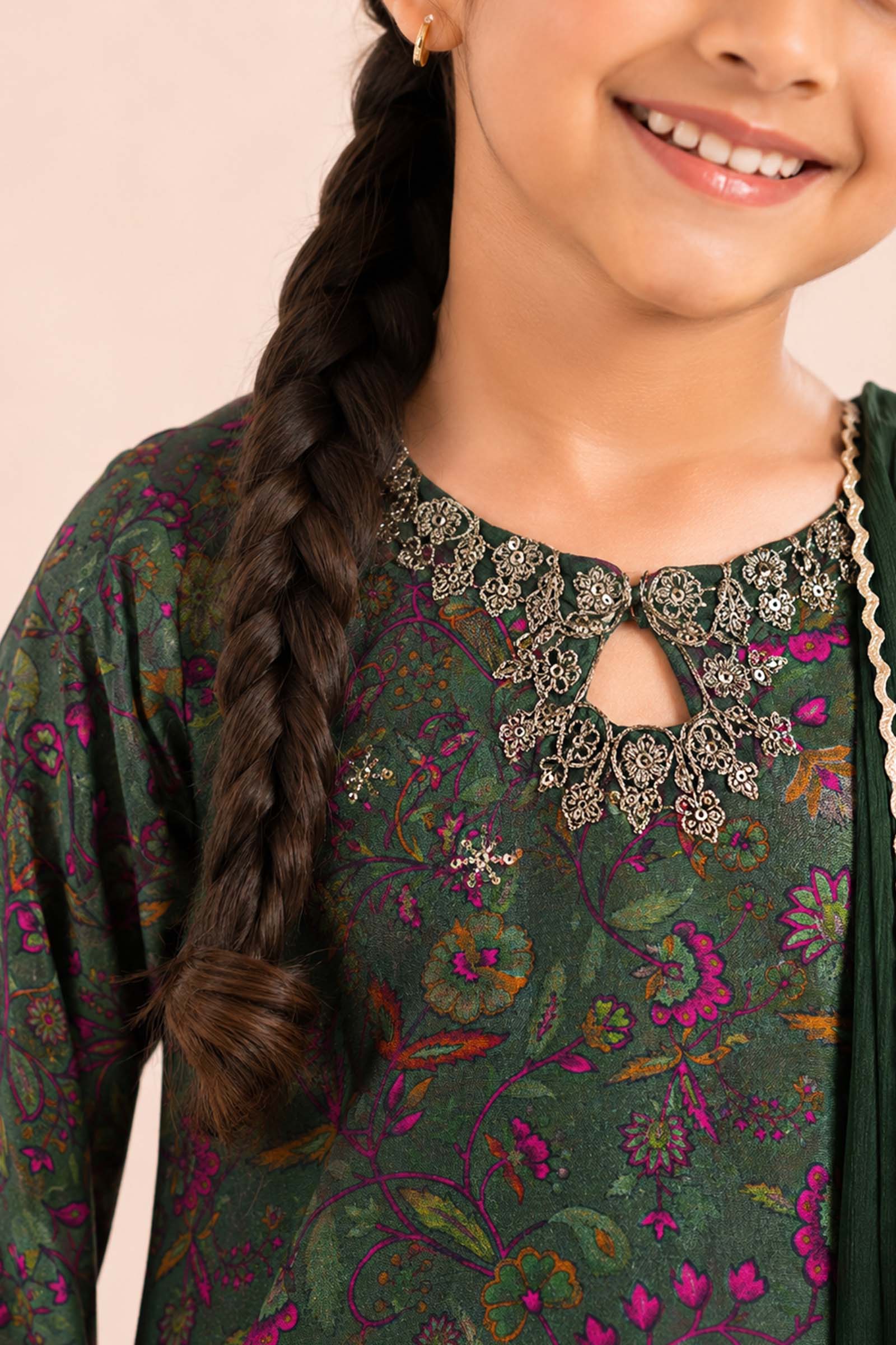 3 Piece Embroidered Raw Silk Suit