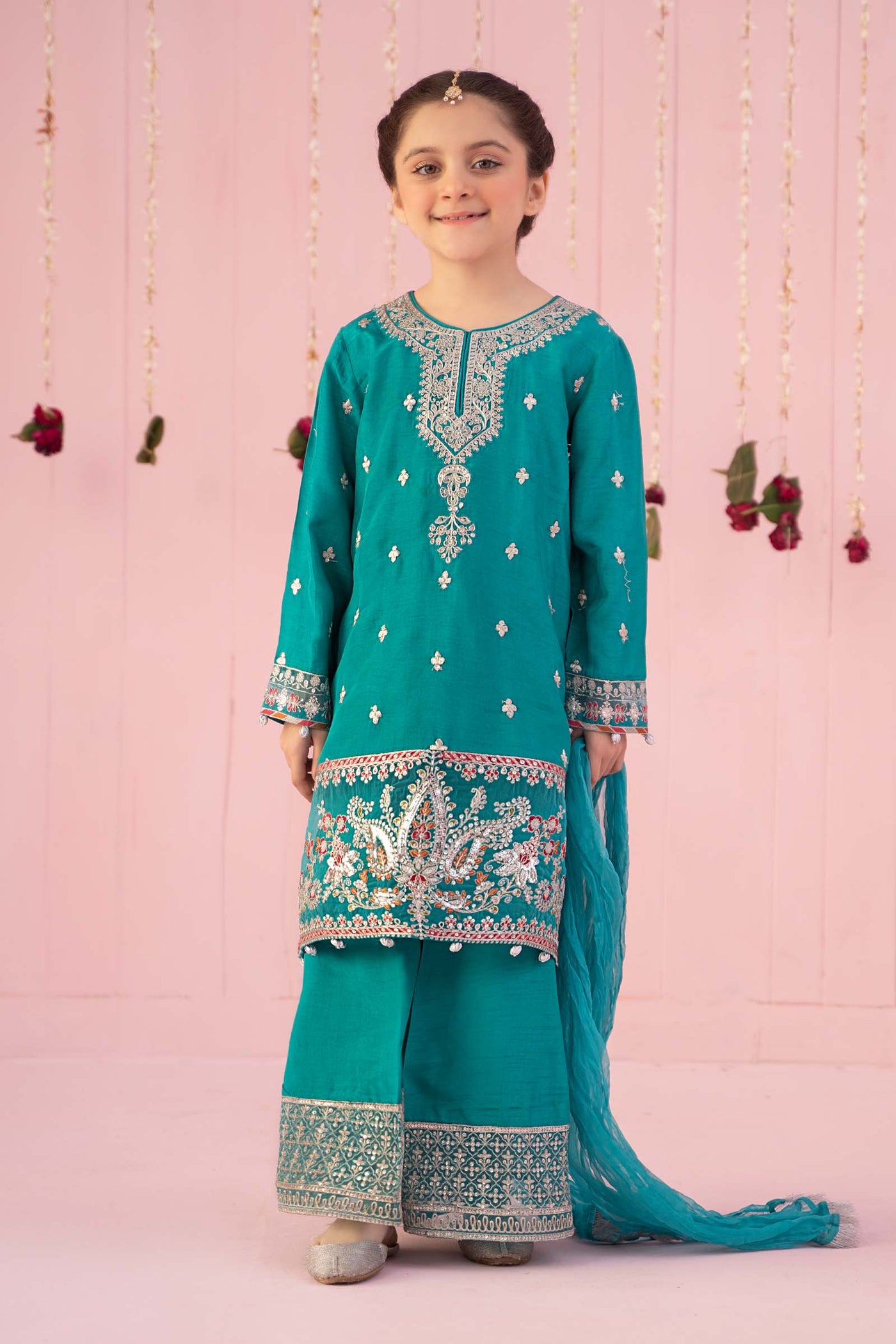 3 Piece Embroidered Raw Silk Suit