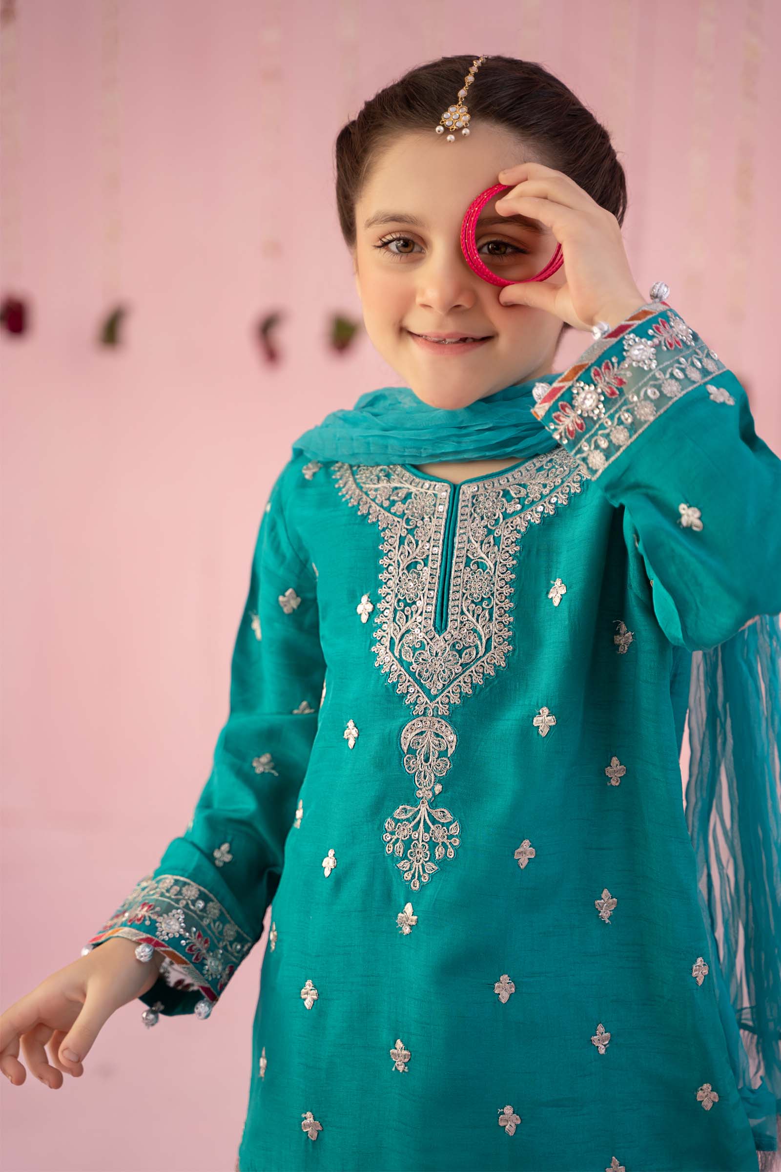 3 Piece Embroidered Raw Silk Suit
