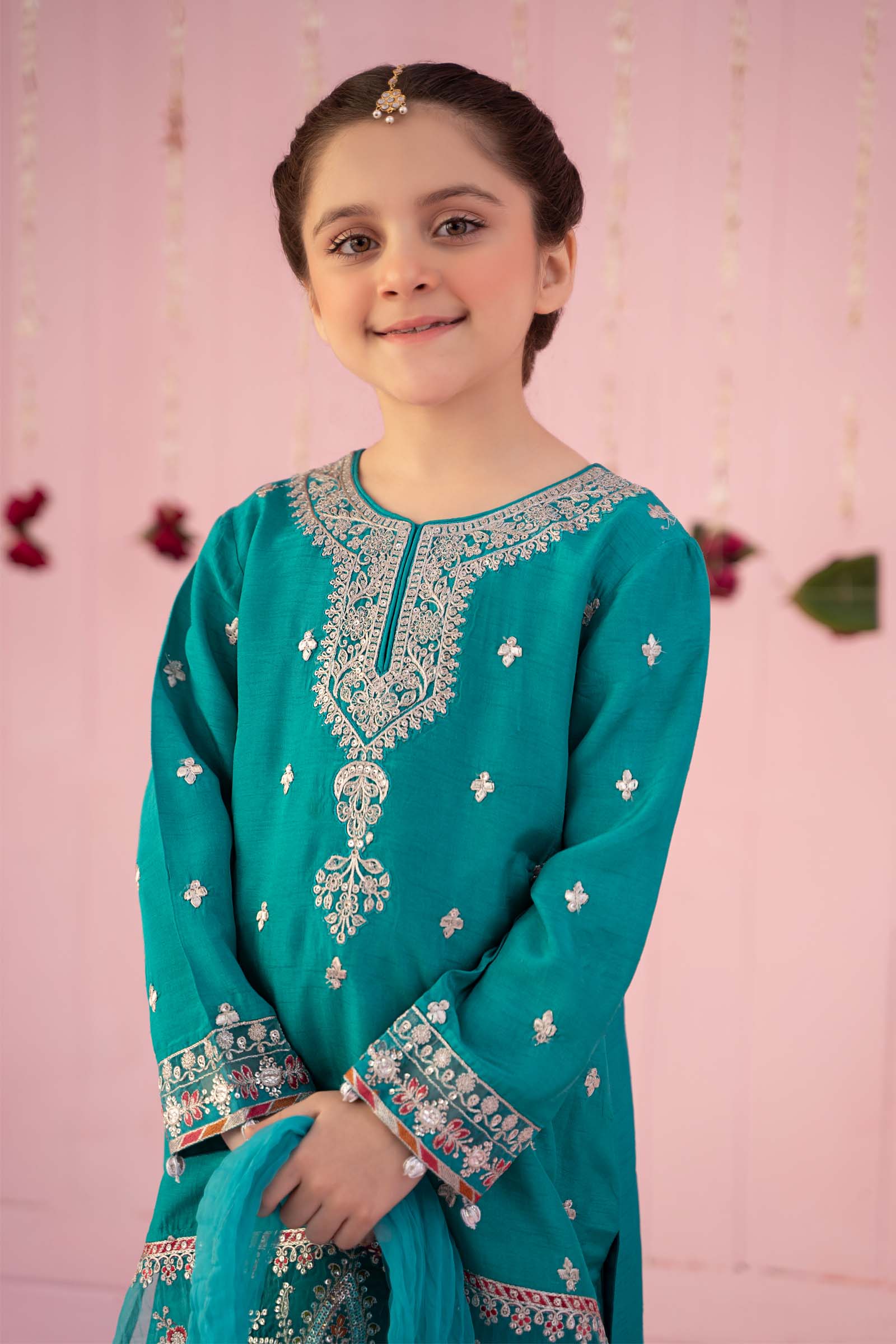 3 Piece Embroidered Raw Silk Suit