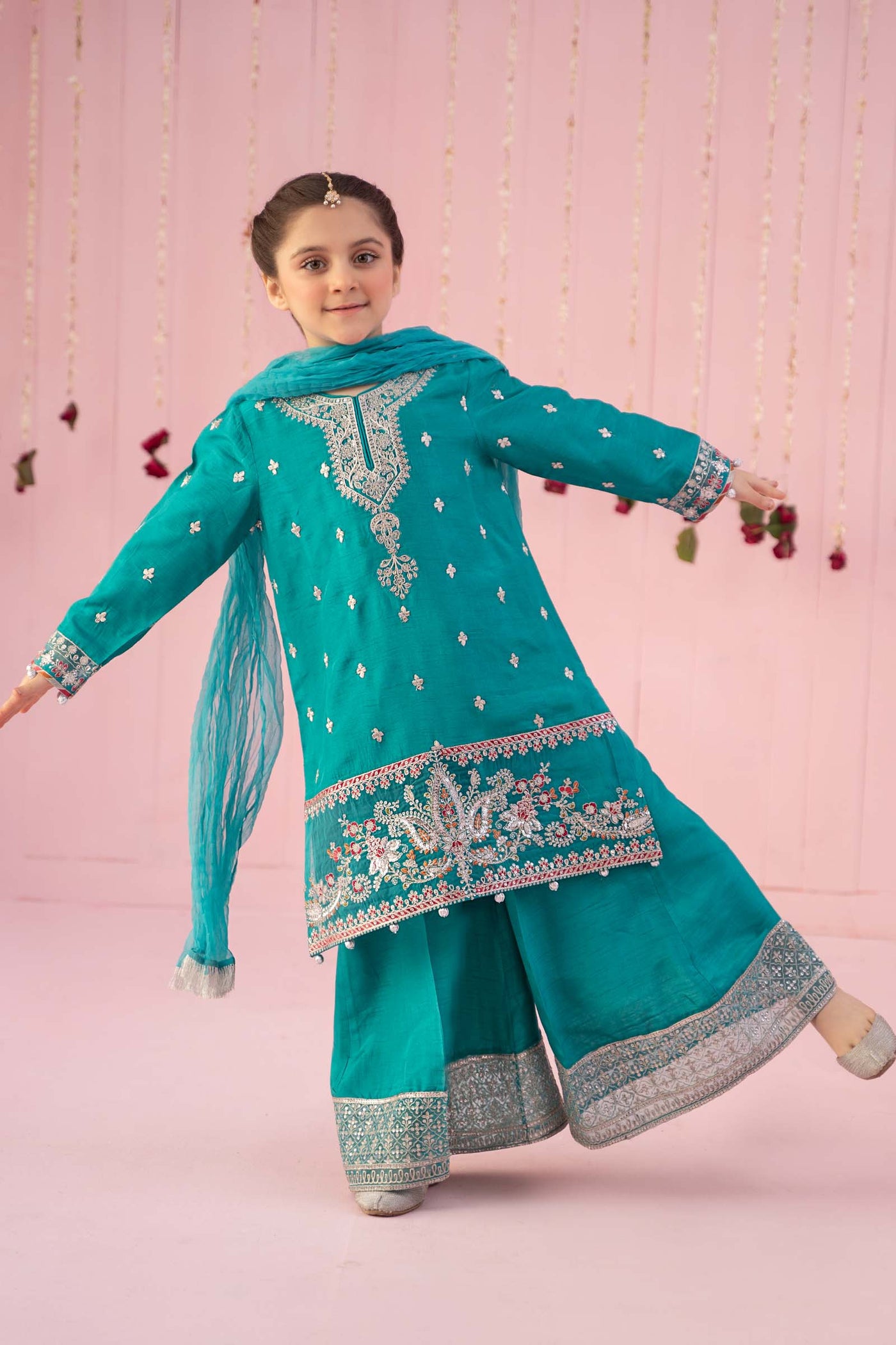 3 Piece Embroidered Raw Silk Suit