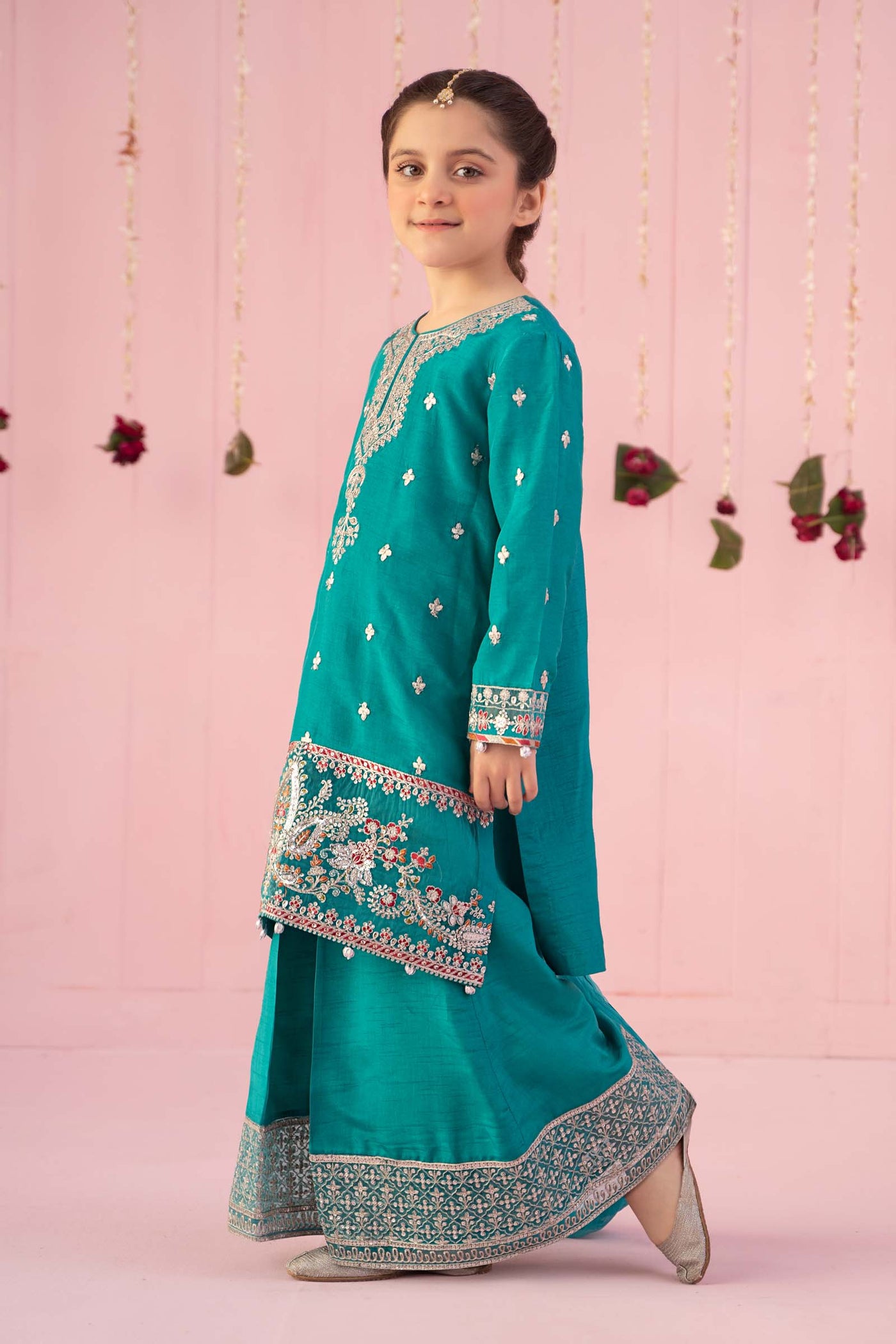3 Piece Embroidered Raw Silk Suit