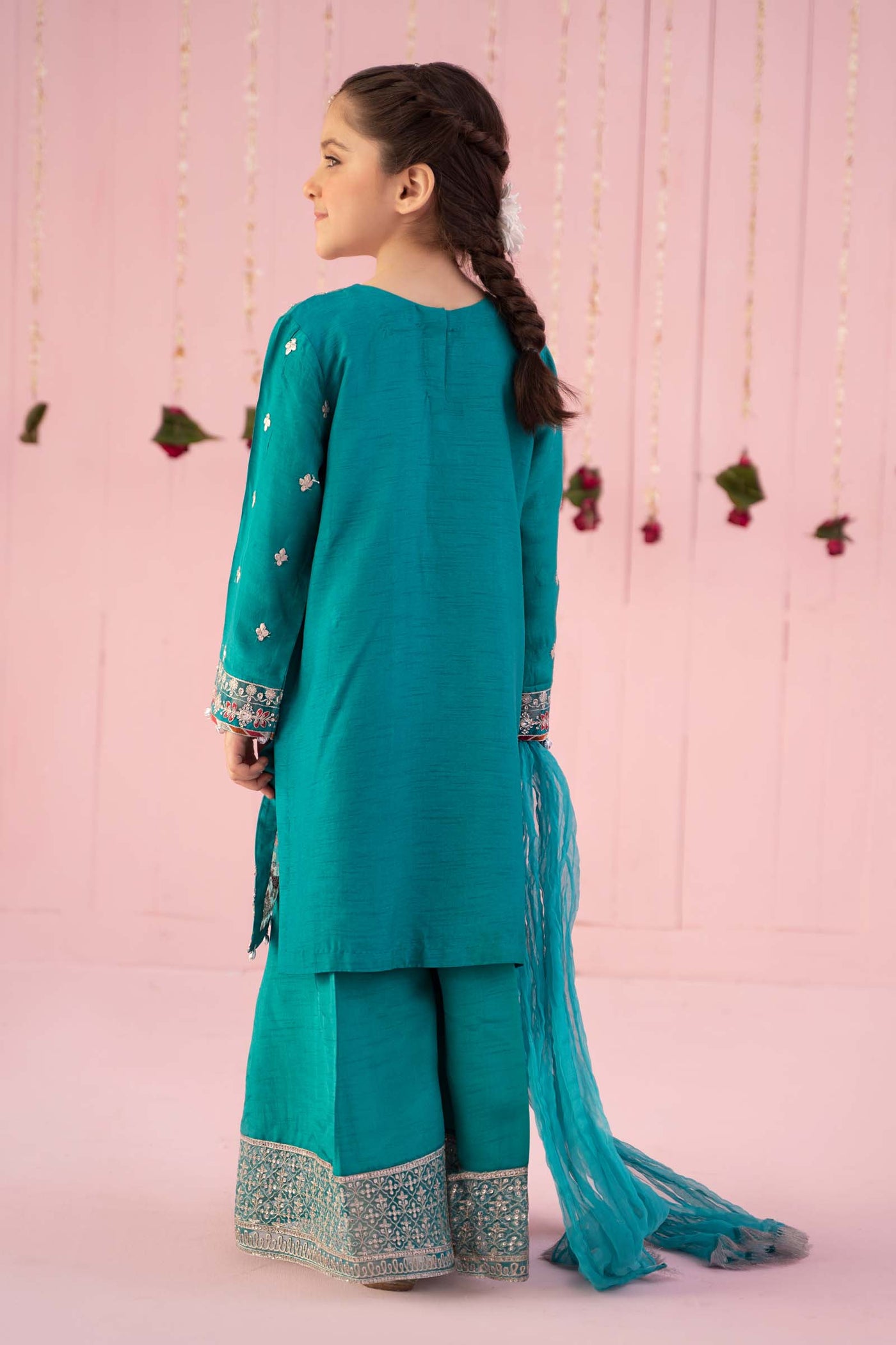3 Piece Embroidered Raw Silk Suit