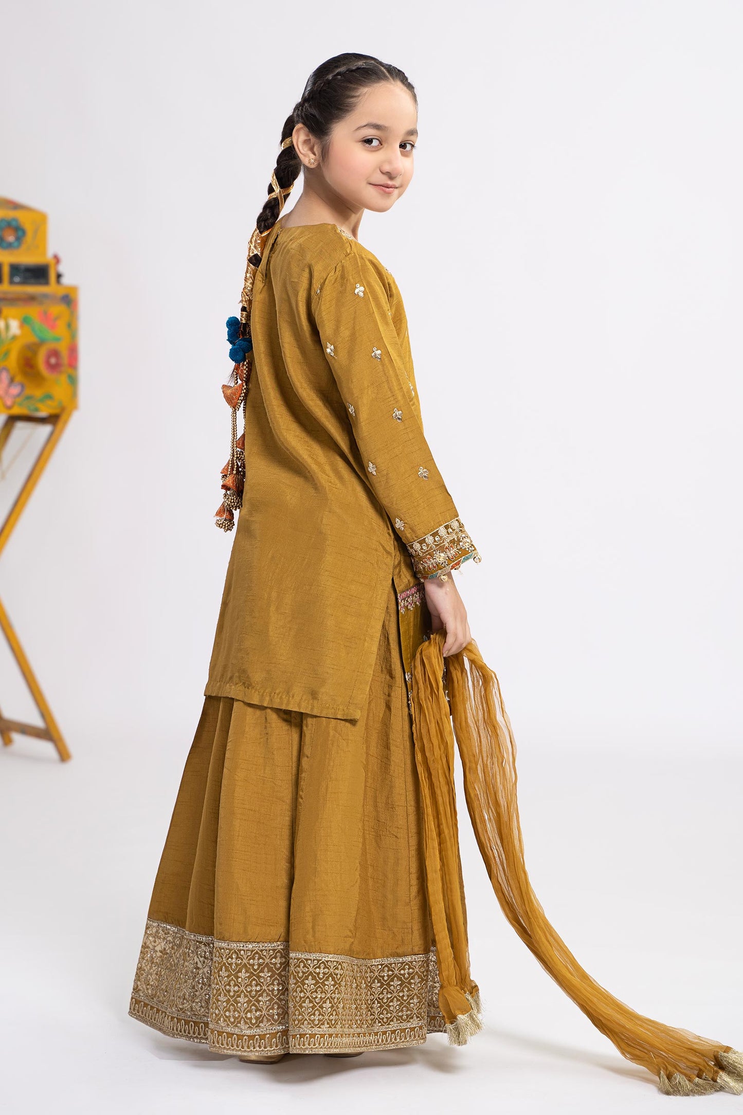 3 Piece Embroidered Raw Silk Suit