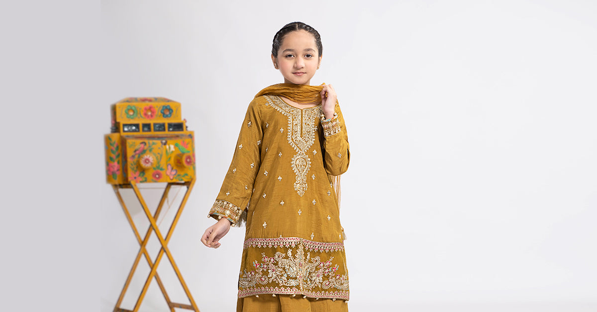 3 Piece Embroidered Raw Silk Suit
