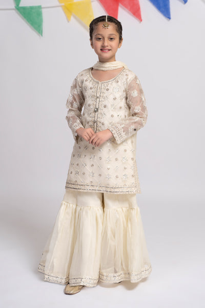 3 PIECE EMBROIDERED ORGANZA SUIT | MKS-EF24-11 Kids MKS2411-023-OWH