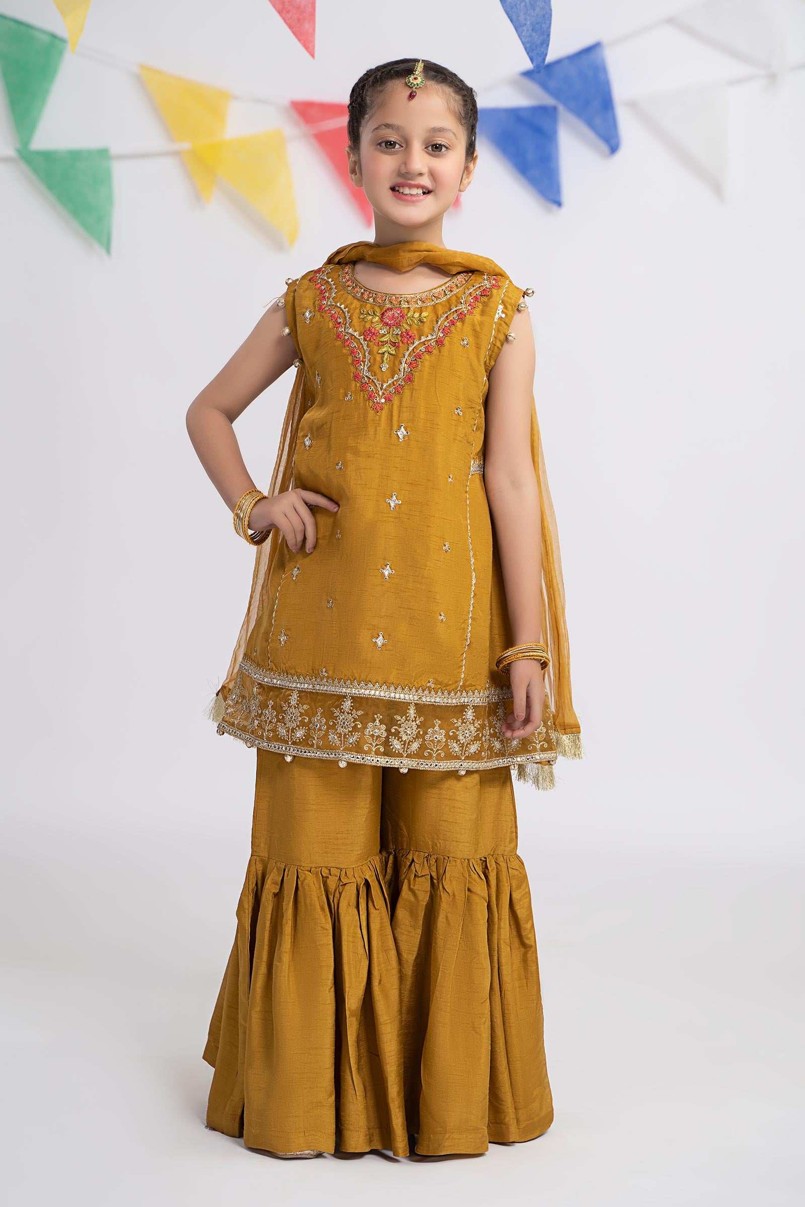 3 Piece Embroidered Raw Silk Suit