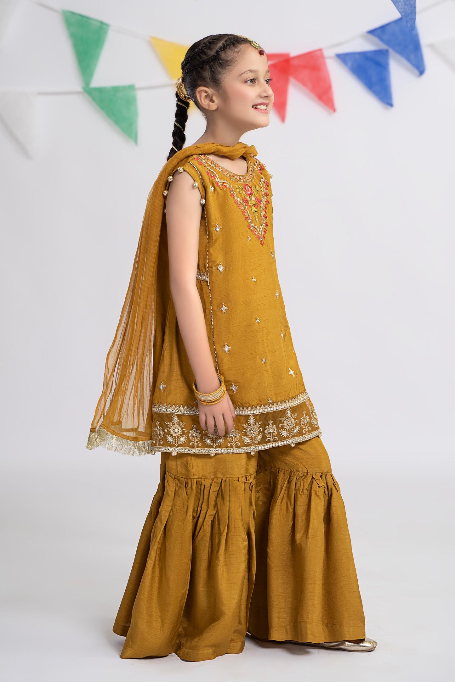 3 Piece Embroidered Raw Silk Suit