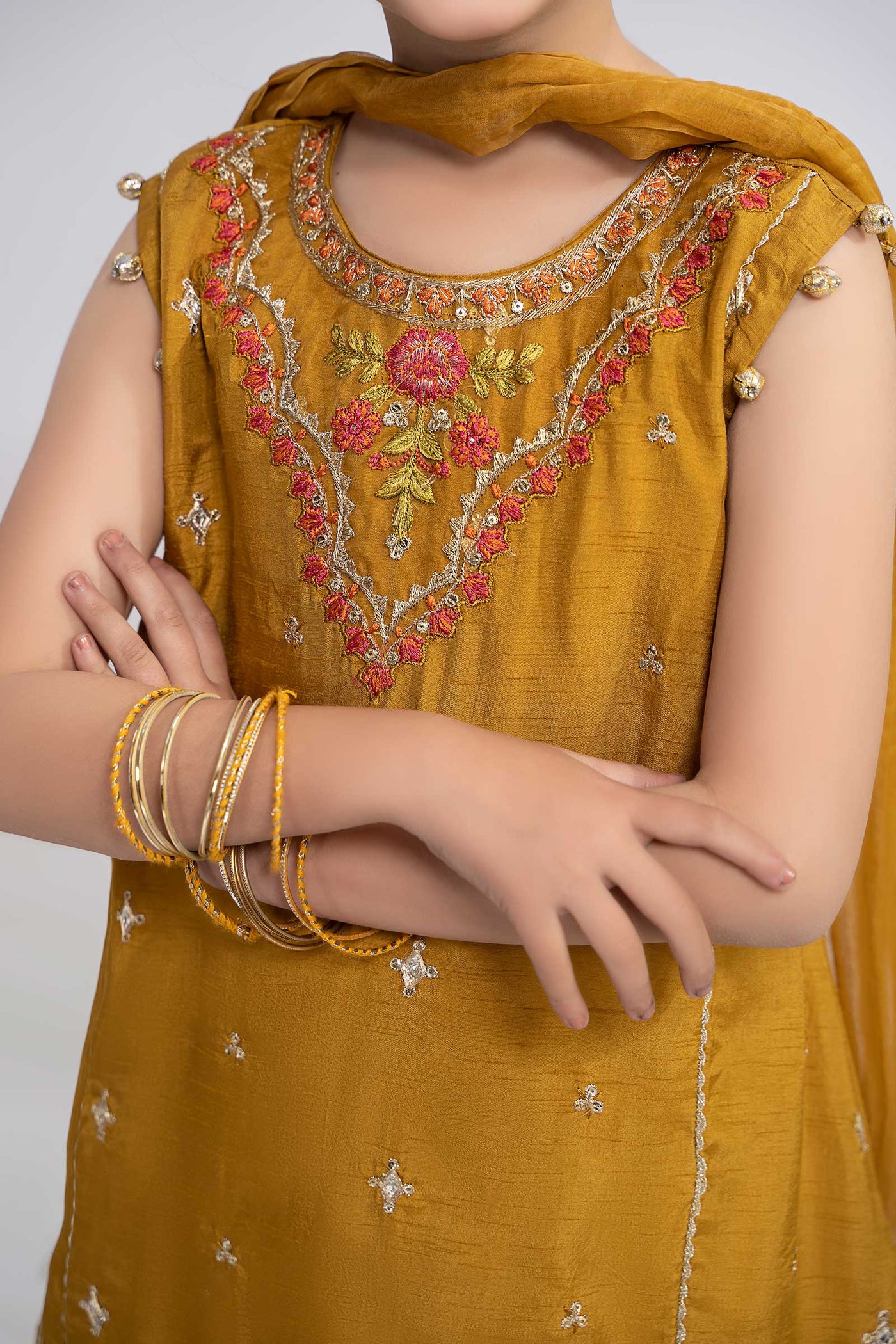 3 Piece Embroidered Raw Silk Suit