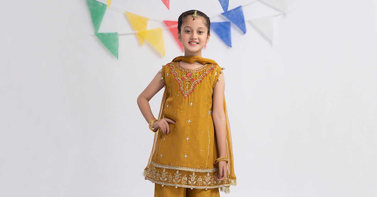 3 Piece Embroidered Raw Silk Suit