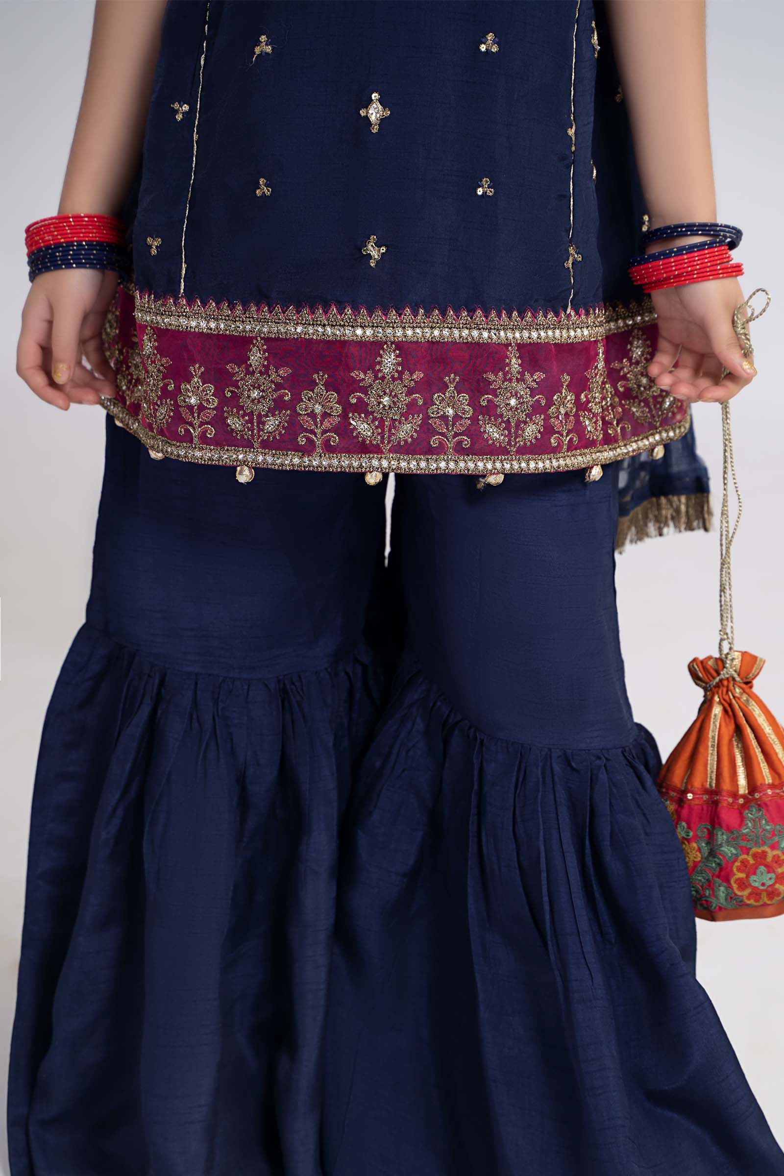 3 Piece Embroidered Raw Silk Suit