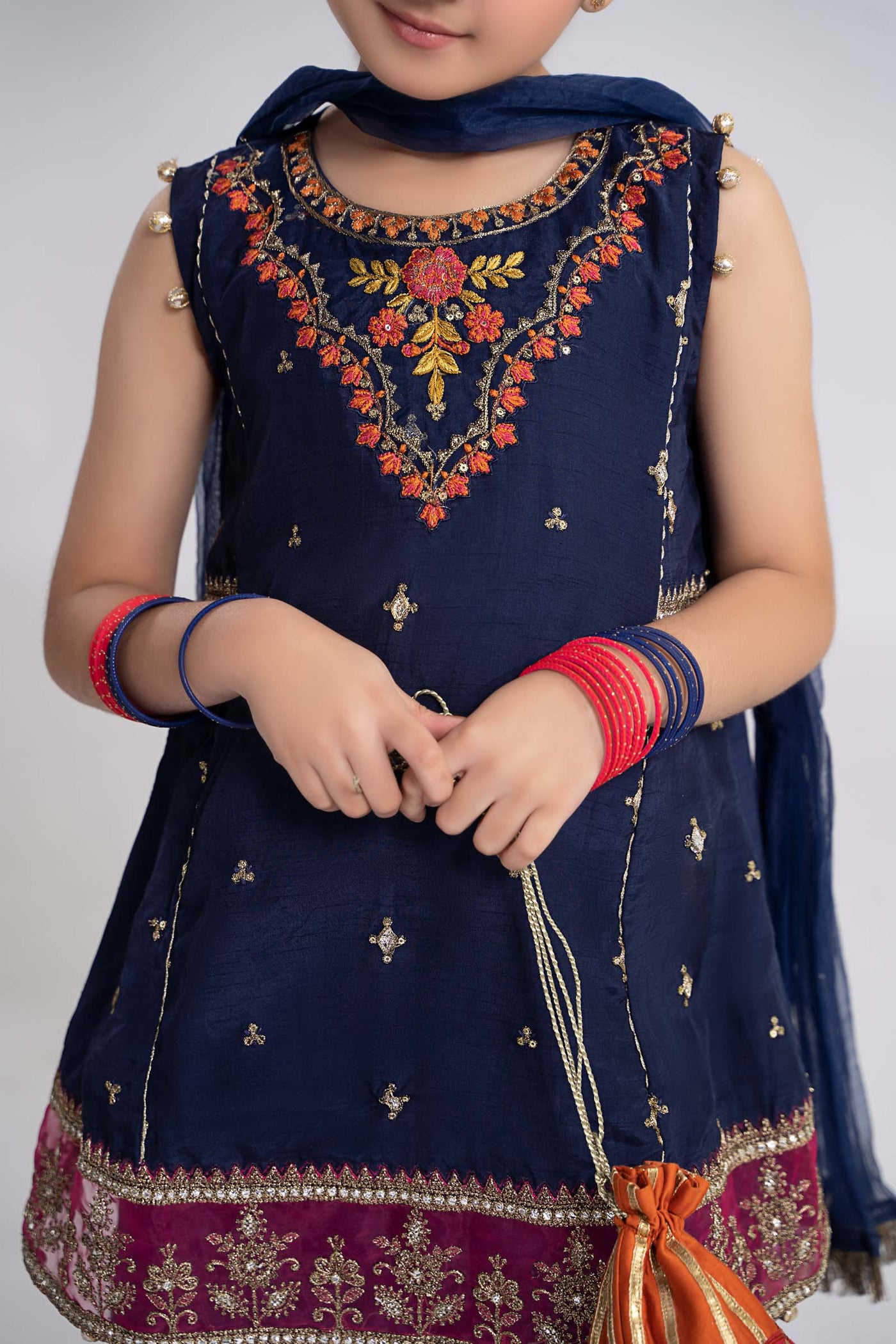 3 Piece Embroidered Raw Silk Suit