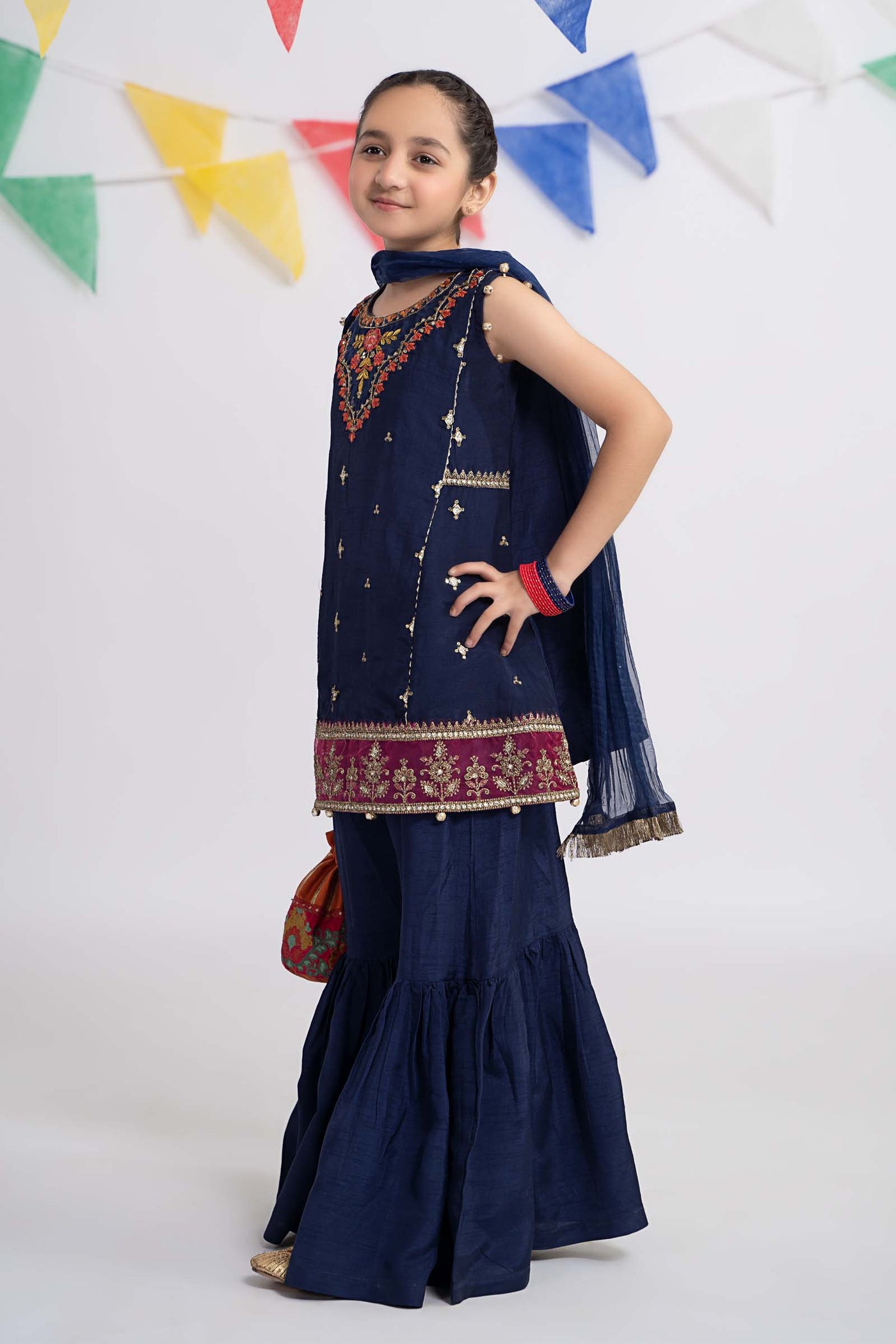 3 Piece Embroidered Raw Silk Suit