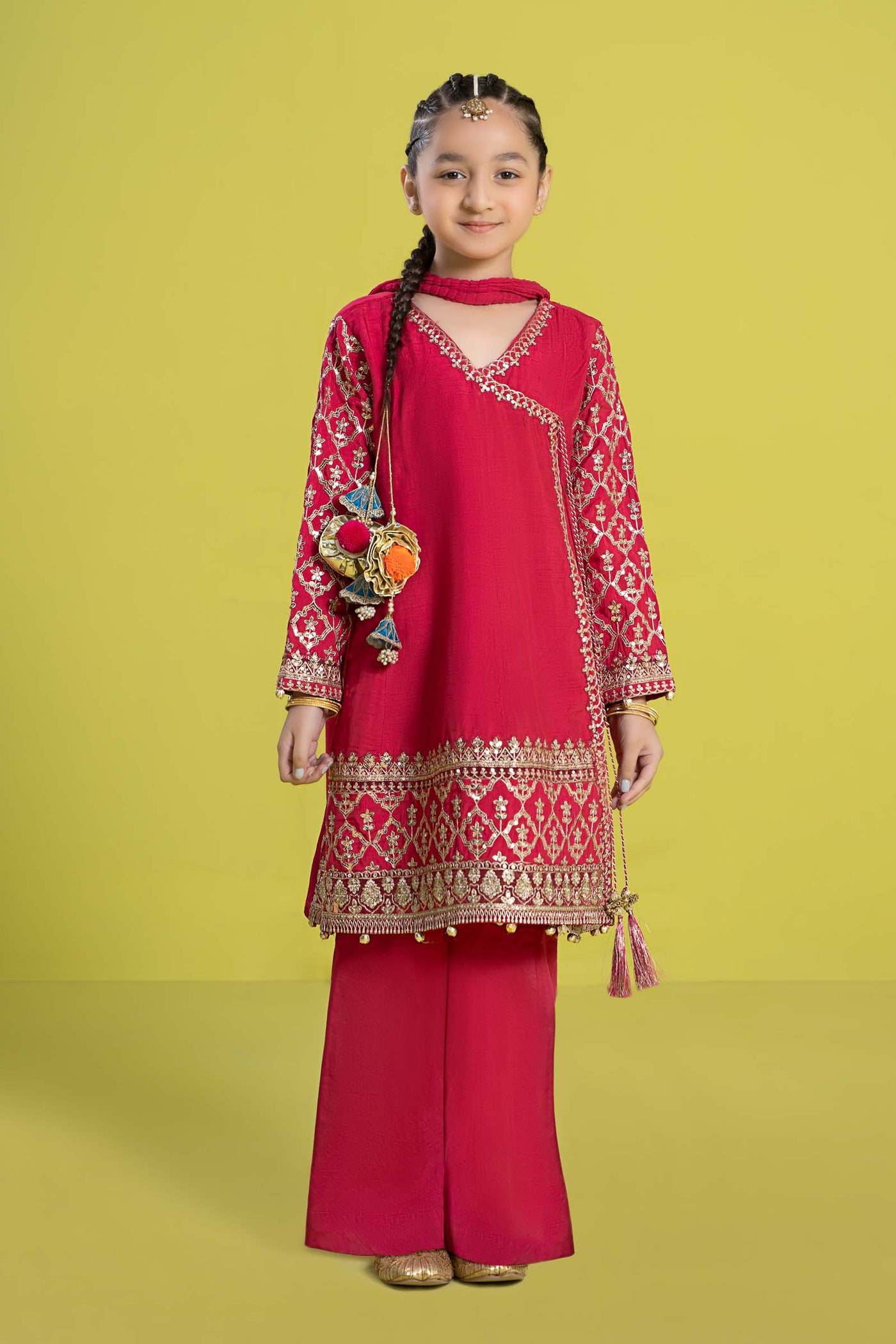 3 Piece Embroidered Raw Silk Suit