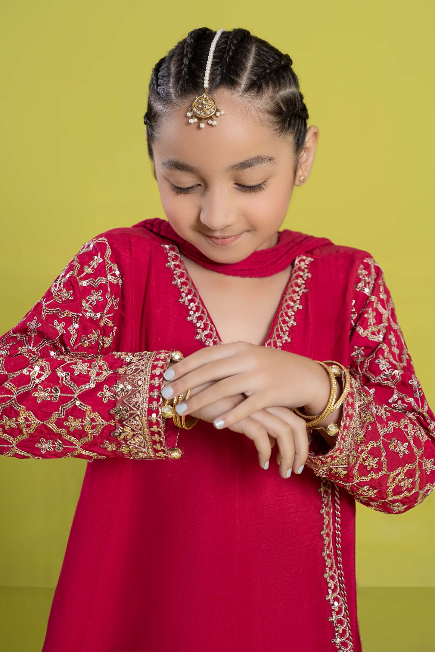 3 Piece Embroidered Raw Silk Suit