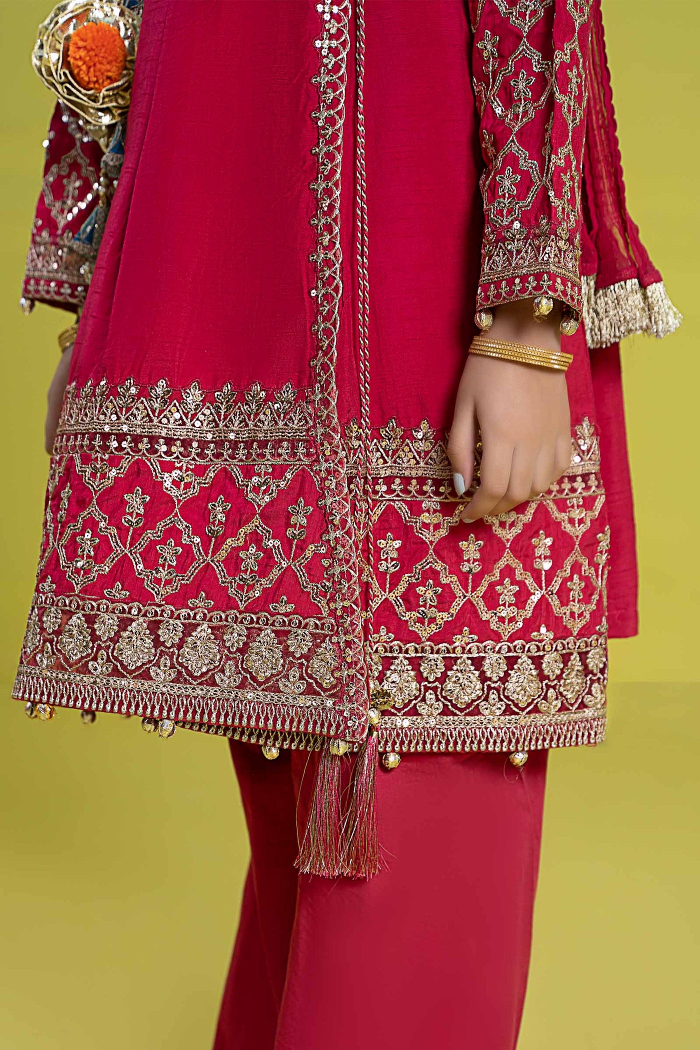 3 Piece Embroidered Raw Silk Suit