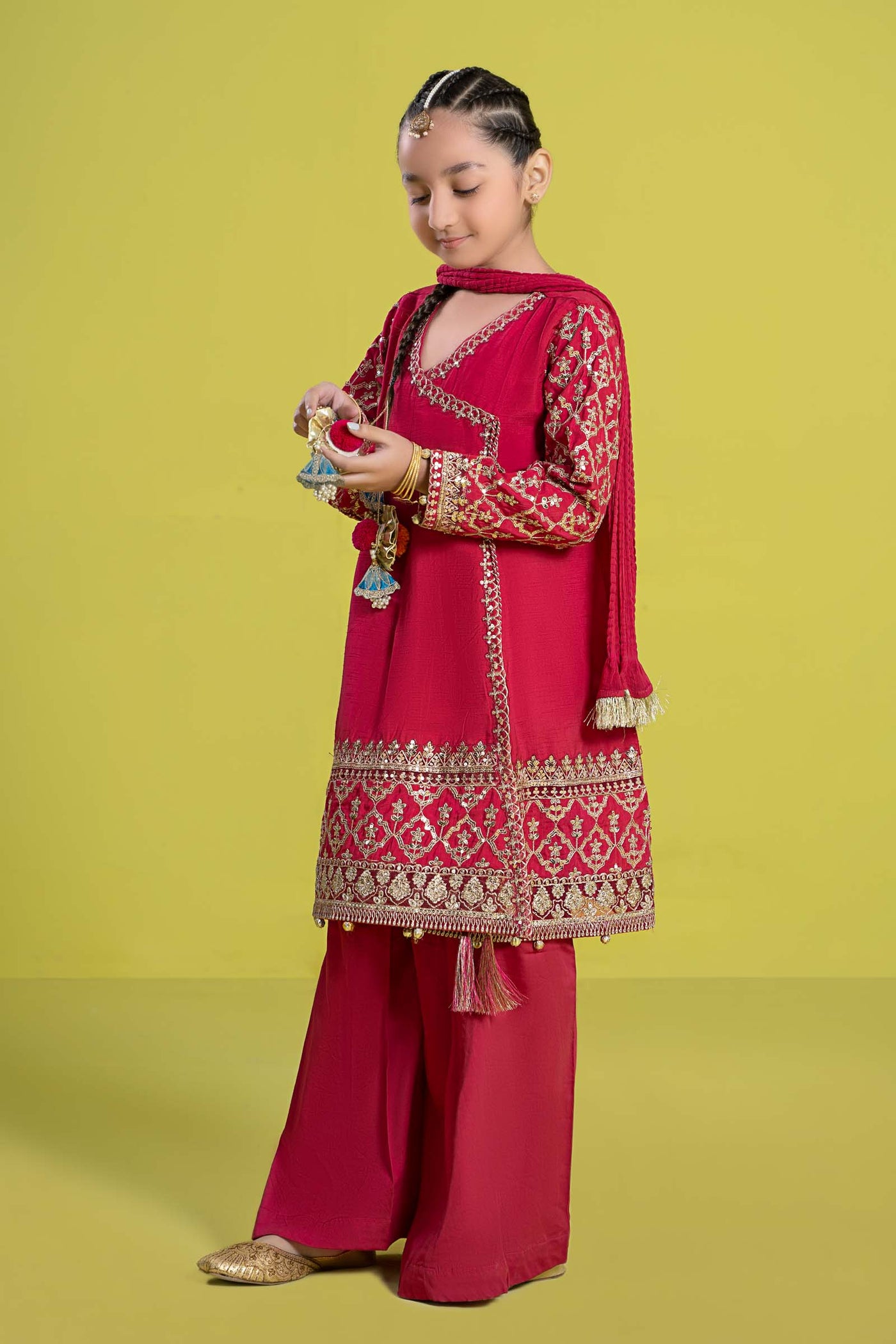 3 Piece Embroidered Raw Silk Suit