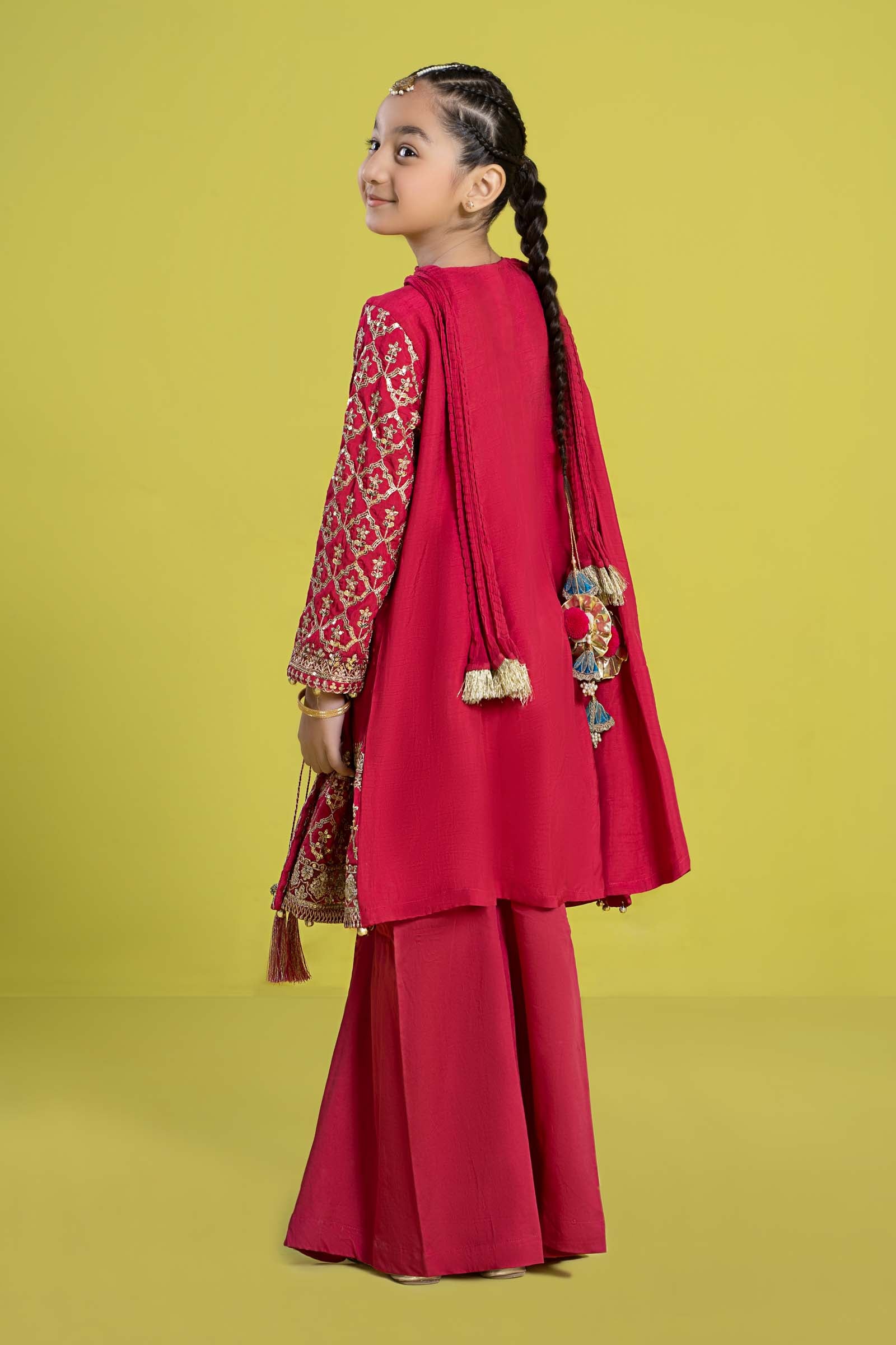 3 Piece Embroidered Raw Silk Suit