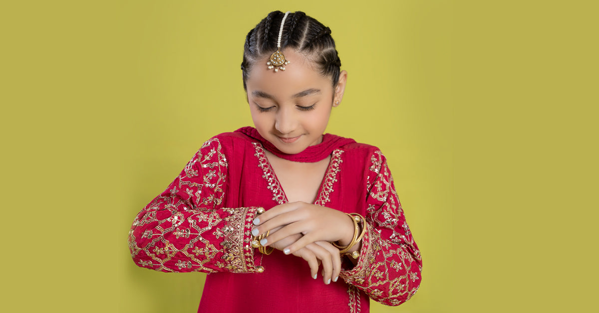 3 Piece Embroidered Raw Silk Suit